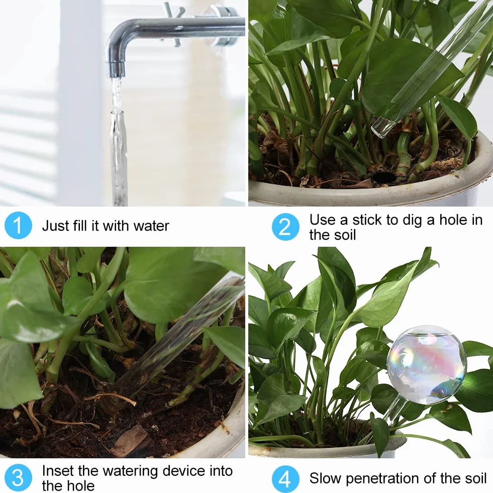 Joycabin Szklane kule do nawadniania roślin, 200 ml, kolorowe podlewanie roślin, samonawadniający system karmienia do użytku wewnątrz i na zewnątrz, średnica 7 cm, 3 szt