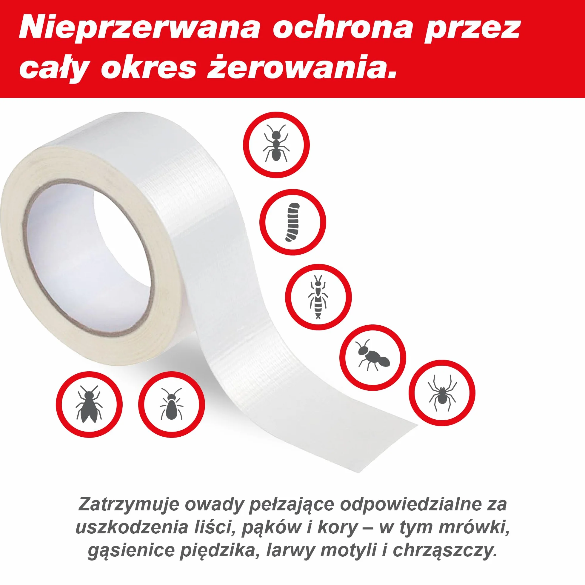 SWISSINNO Klejący Pierścień na Drzewa – Zwalcza Gąsienice i Mrówki – Pułapka Barierowa z Białą Taśmą – Samoprzylepna – 5cm x 5 Metry – Działa Mechanicznie
