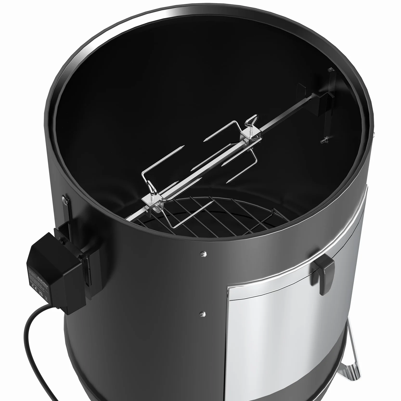 Onlyfire BRK-6099 Zestaw szpikulców do grilla ze stali nierdzewnej, rożen z silnikiem i 2 szpilki do mięsa do kuchenki Wędzarnia Grill na Węgiel Drzewny 57cm