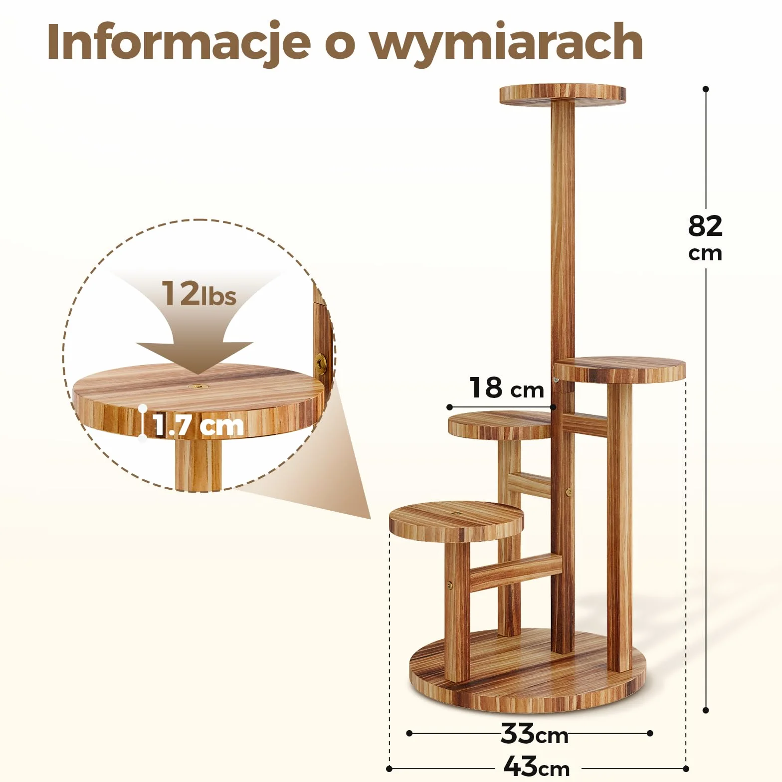 Bamworld 4-Poziomowy Drewniany Stojak na Rośliny Wysoki Narożny