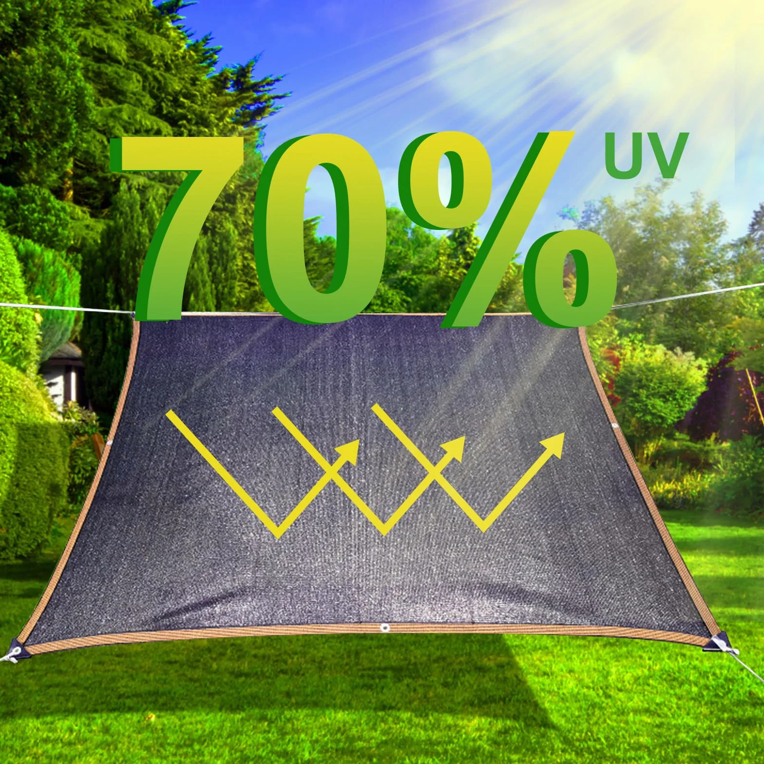 Żagiel przeciwsłoneczny z oczkami – 2 x 3 m markiza prostokątna, 70% ochrona przed słońcem, tkanina markizowa, siatka zacieniająca do ogrodu, siatka zacieniająca na taras, zadaszenie, kolor czarny