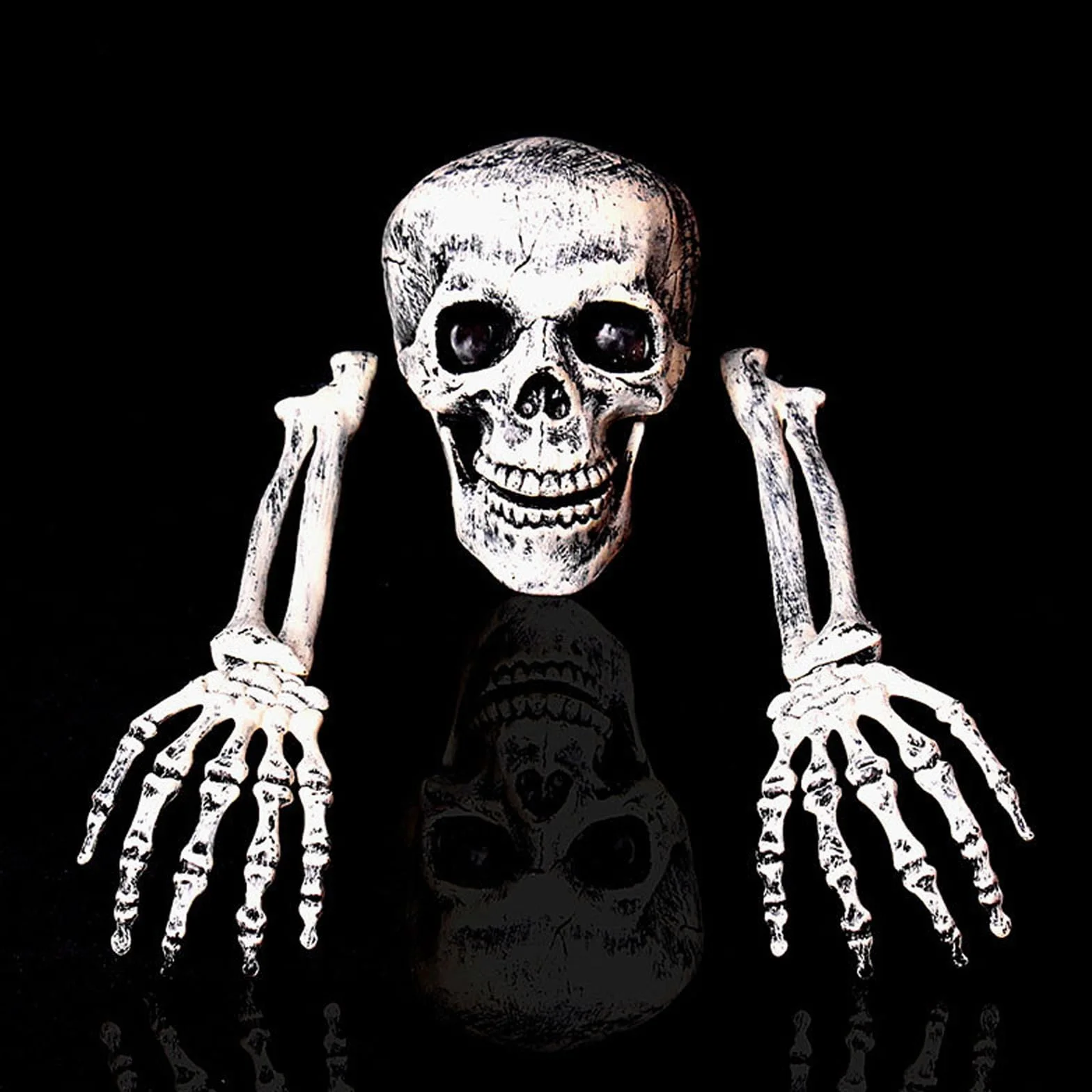 Dekoracja szkieletu na Halloween, jasny, 1 x czaszka i 2 x ręce, Halloween dekoracje szkieletowe na zewnątrz, ogród na cmentarz dziedziniec
