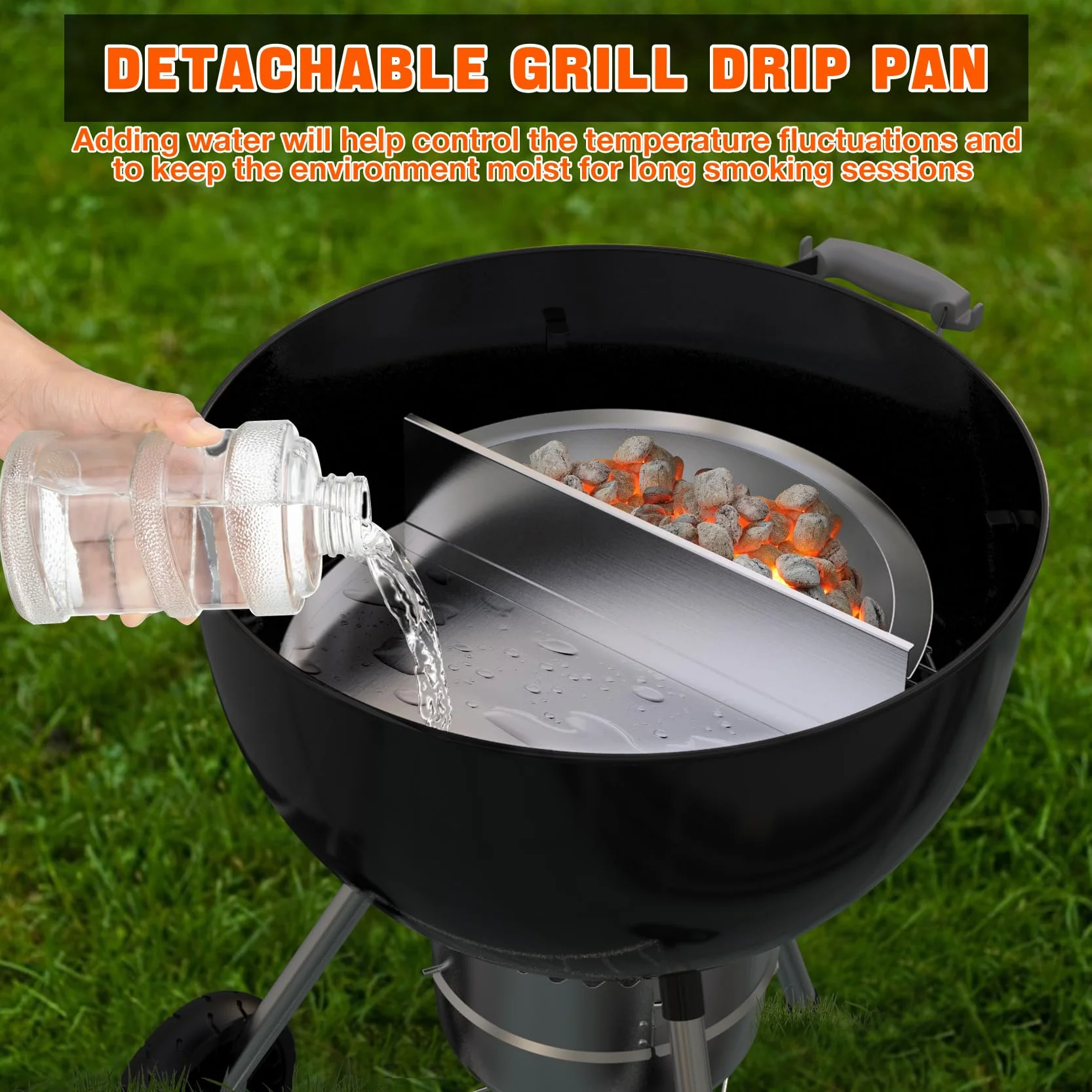 Onlyfire Półokrągłe tacki ociekowe z wyjmowaną przegrodą na węgiel drzewny, tacki ociekowe do grilli kociołkowych Weber 57 cm, tacki do grilla ze stali nierdzewnej, tacka ociekowa na tłuszcz