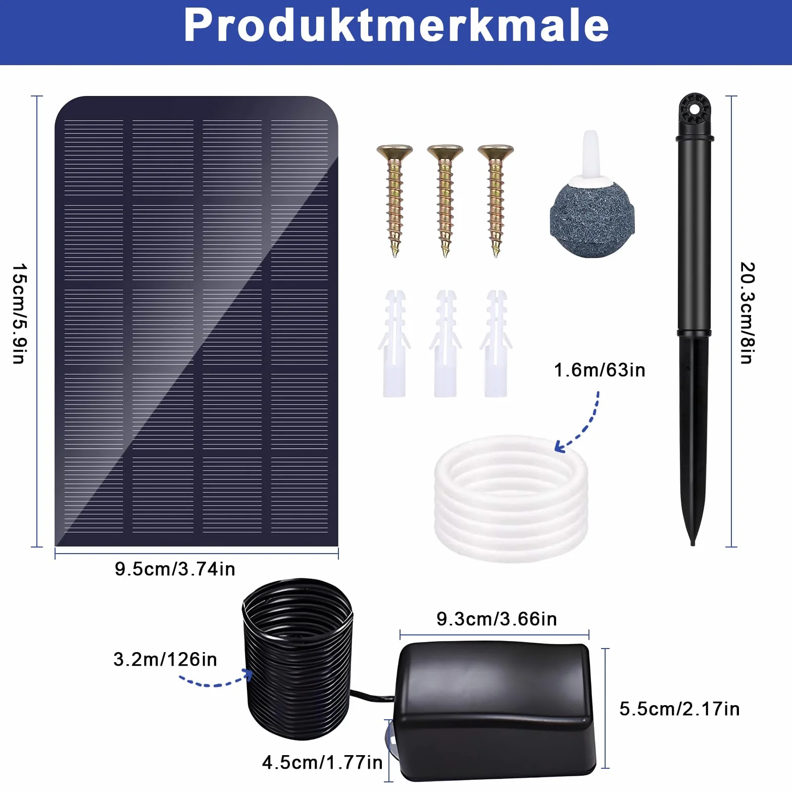 GuKKK Aerator solarny do basenu 2 W, pompa tlenowa z kamieniem powietrznym do stawów i akwarium