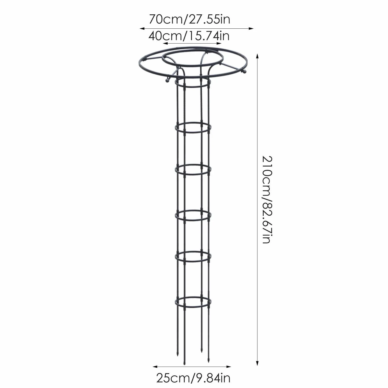 Pionowa metalowa kratka ogrodowa, 210 cm, metalowy parasol pnący wsparcie dla roślin, pionowa rama wieży typu parasola, wieża dla roślin pnących, wsparcie wspinaczkowe, kratka ogrodowa do roślin