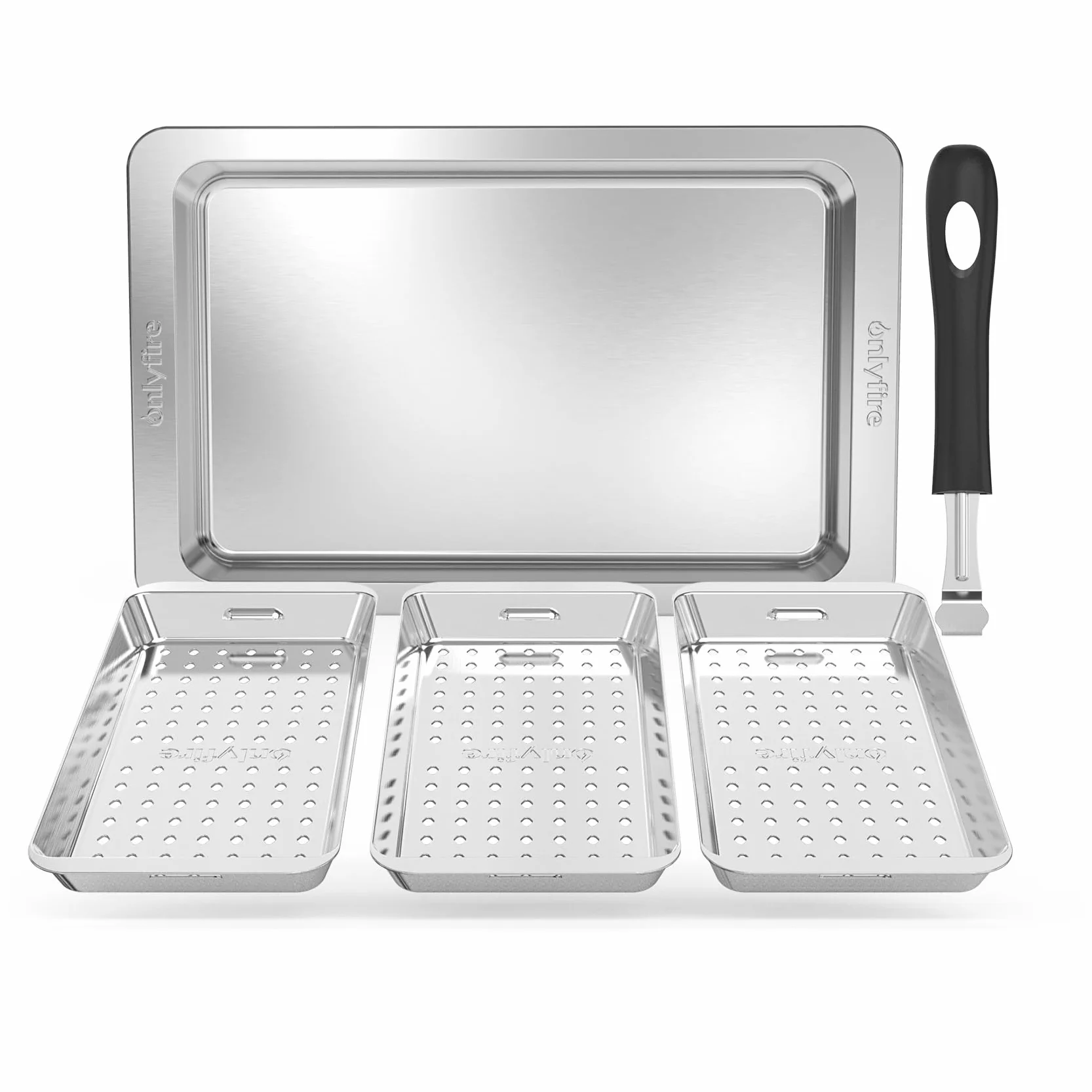 Onlyfire Zestaw Koszy do Grilla ze Stali Nierdzewnej, 3 Kosze, Taca i Uchwyt