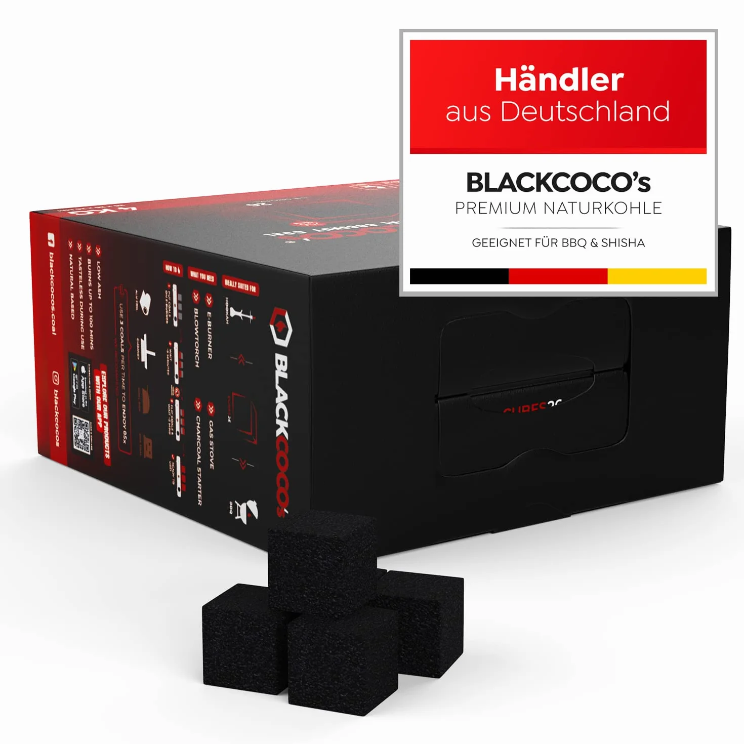 BLACKCOCO's naturalny węgiel kokosowy premium do sziszy i grilla, brykiety o długim czasie palenia, 4 kg