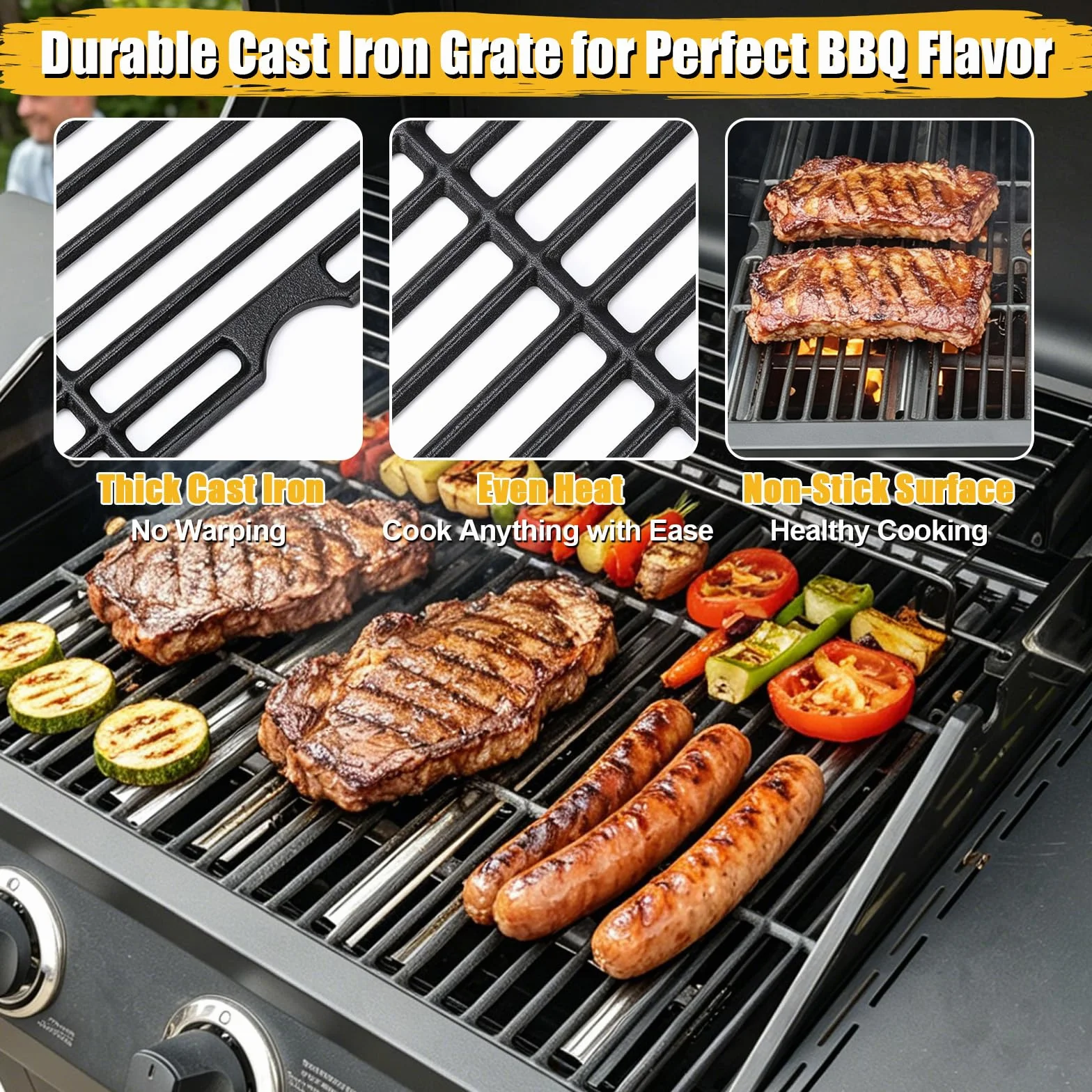 GFTIME żeliwny ruszt do grilla 41,9 x 54,6 cm zamiennik do Tepro Toronto Black 2 szt