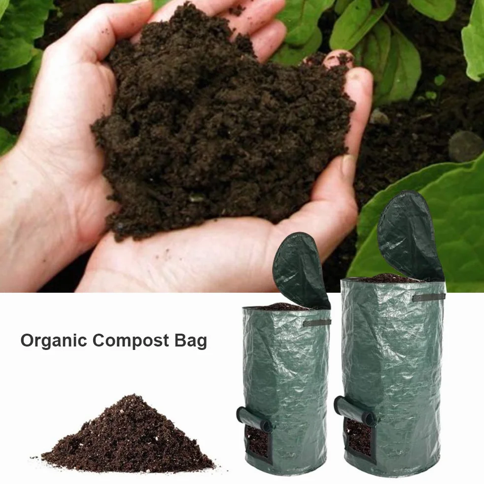 Kompostownik ogrodowy, torba ogrodowa na odpady, ekologiczna torba na kompost, organiczna torba na kompost z uchwytami, torba ogrodowa wielokrotnego użytku ciemnozielona 45 x 80 cm