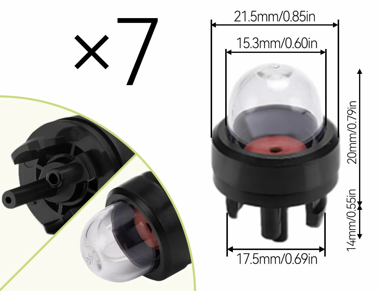 7 sztuk pompek typu Snap in Primer Bulb, pompa do gaźnika, żarówki paliwowe, uniwersalne akcesoria, do pił łańcuchowych, dmuchawy, trymerów, kosiarek spalinowych