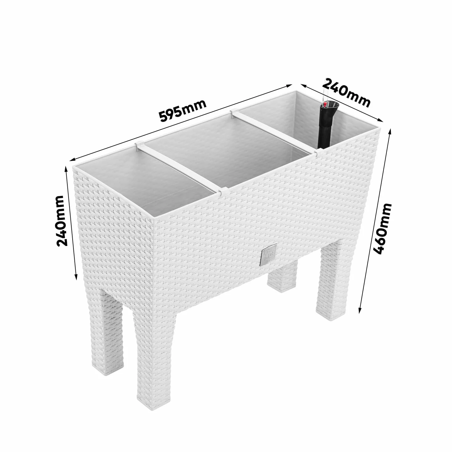 PAFEN 2 x doniczka na kwiaty z nóżkami – 595 x 240 x 460 mm – donica na rośliny, imitacja rattanu, wskaźnik poziomu wody, skrzynka balkonowa, skrzynka na rośliny, kolor biały