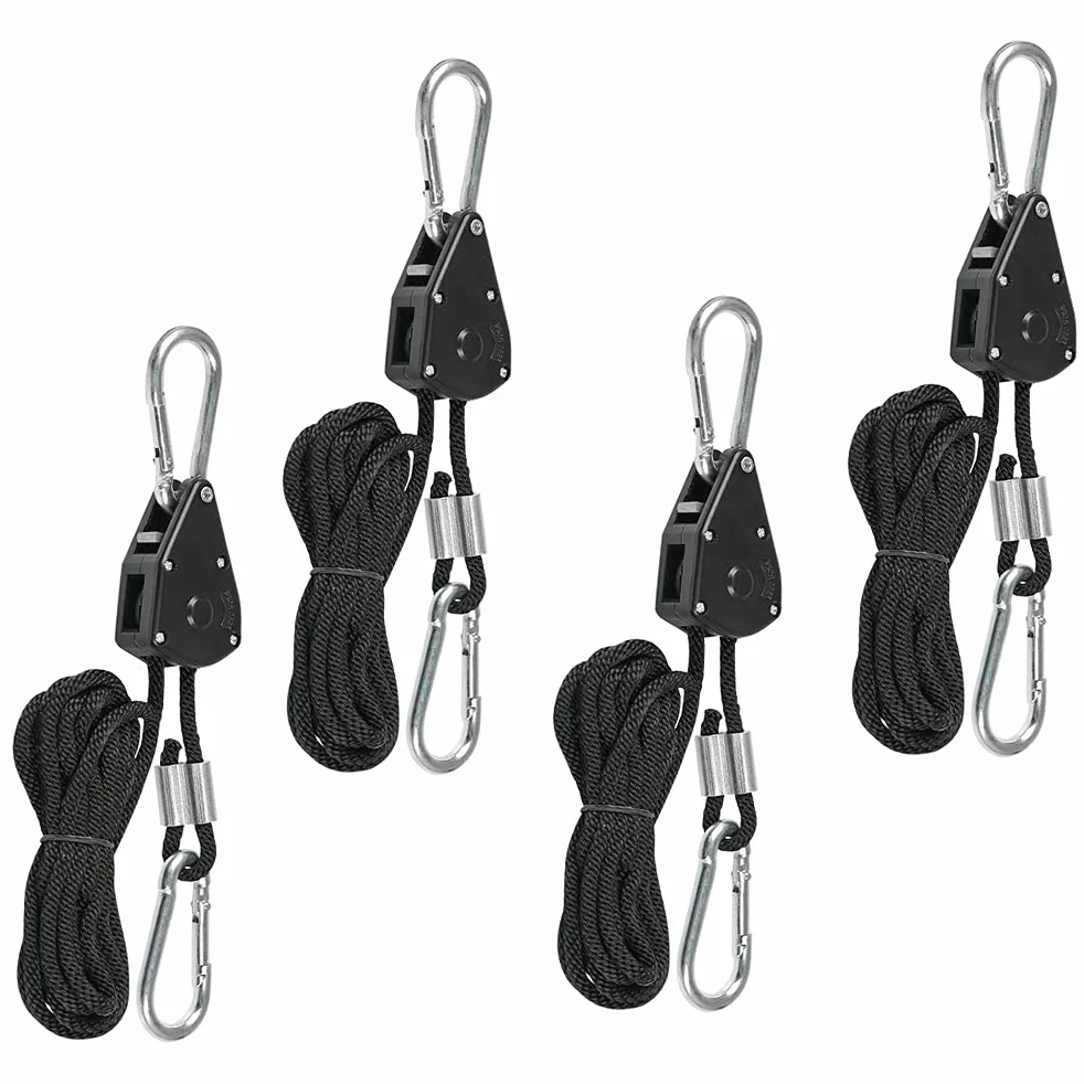 TIMESETL 4 sztuki Duty Heavy Rope grzechotka z hakiem, regulowana linka grzechotkowa do lampy roślinnej, 150 lb, regulowane woskowanie, linka zapadkowa, zawieszka