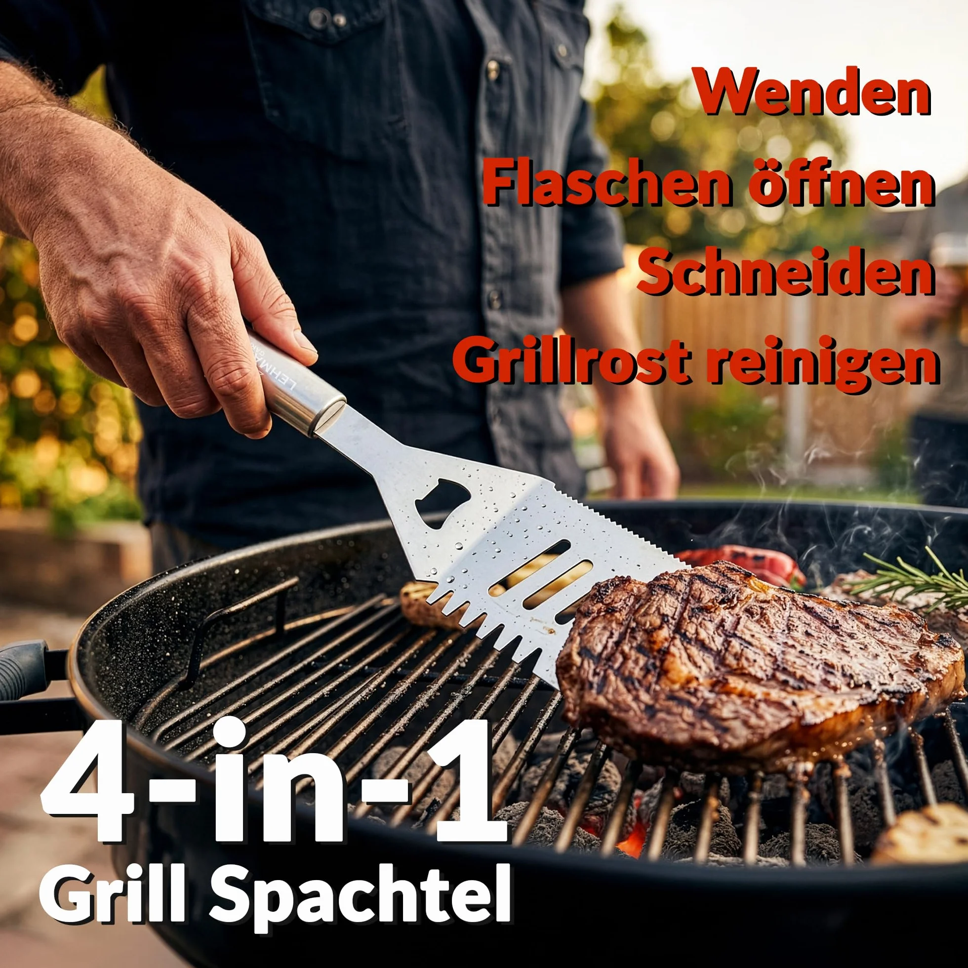 LEHMANN Zestaw naczyń do grillowania, 26 sztuk, ze stali nierdzewnej, szczypce, szpatułka 4 w 1, widelec, szczotka do czyszczenia, kompletny zestaw akcesoriów do grillowania z przenośną walizką