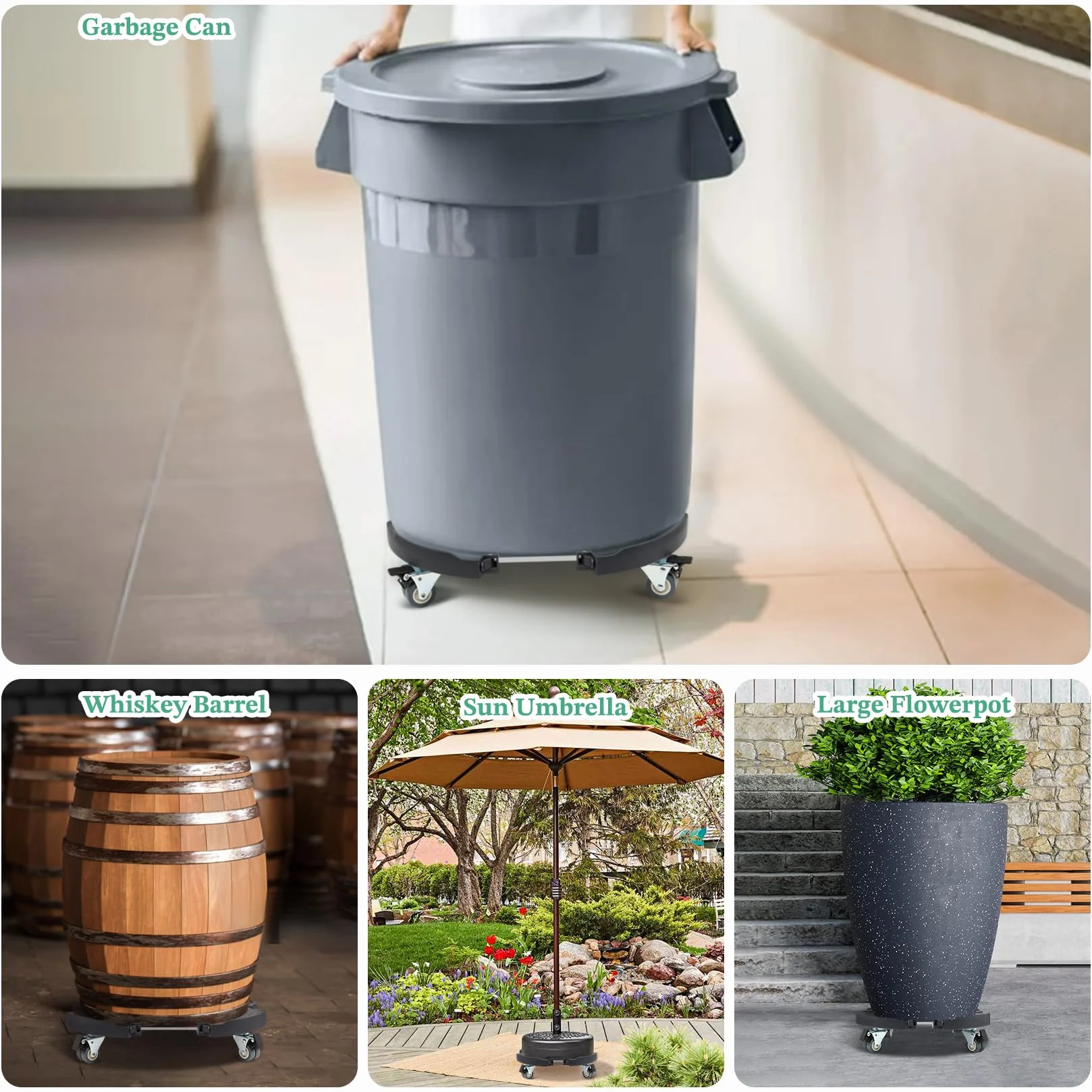 W B D WEIBIDA Okrągły wałek do roślin, Ø 40-58 cm, nośność 200 kg, do użytku na zewnątrz, z kółkami obracanymi o 360°, do dużych obciążeń i wewnątrz, na rolkach, do ogrodu domowego, doniczki, czarny