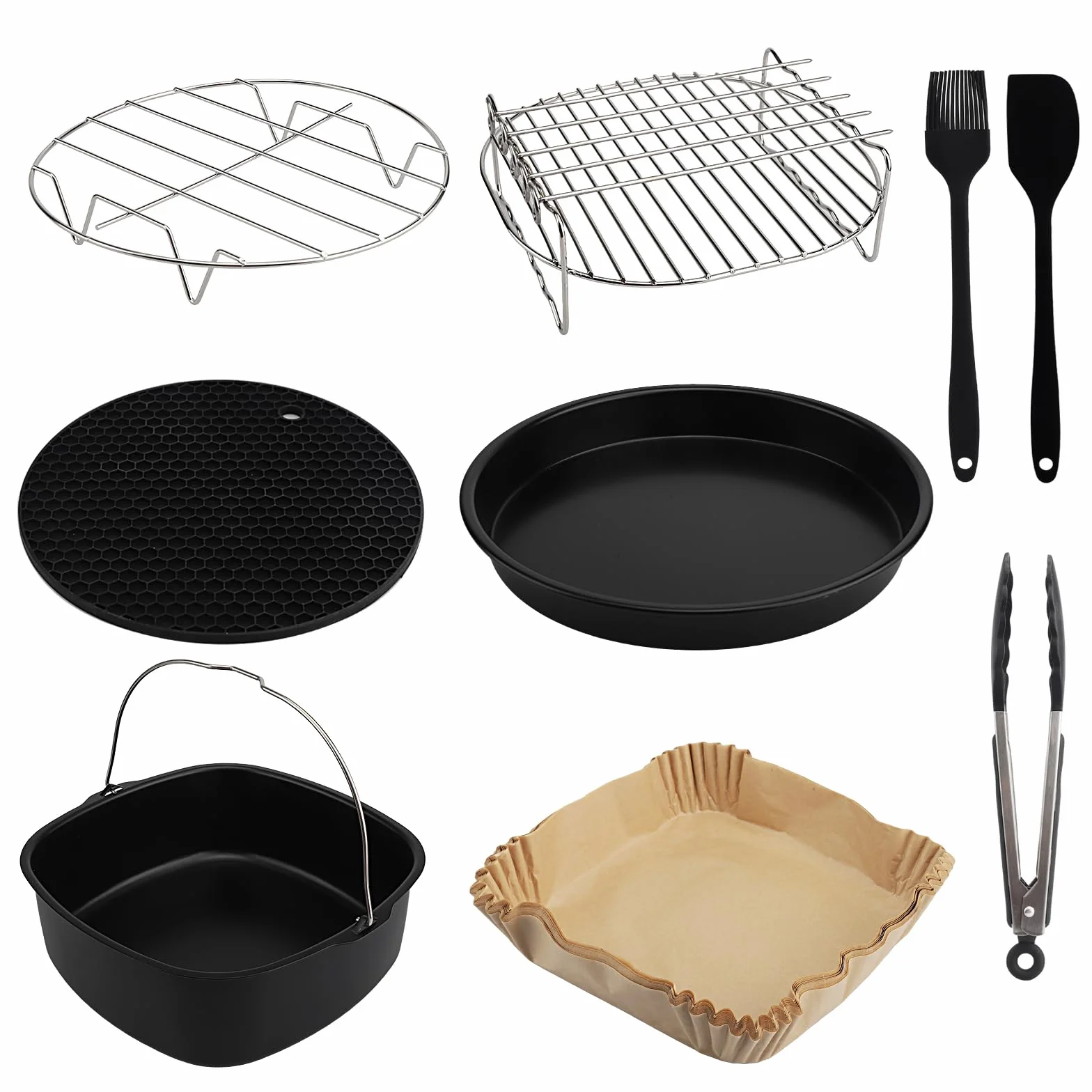 Zestaw 9 akcesoriów do frytownic na gorące powietrze do COSORI Turboblaze 5,5L i Philips XXL 7,2L, 8,3L, do Tefal 6,5L, Cecotec 6L, Klamer 8,5L