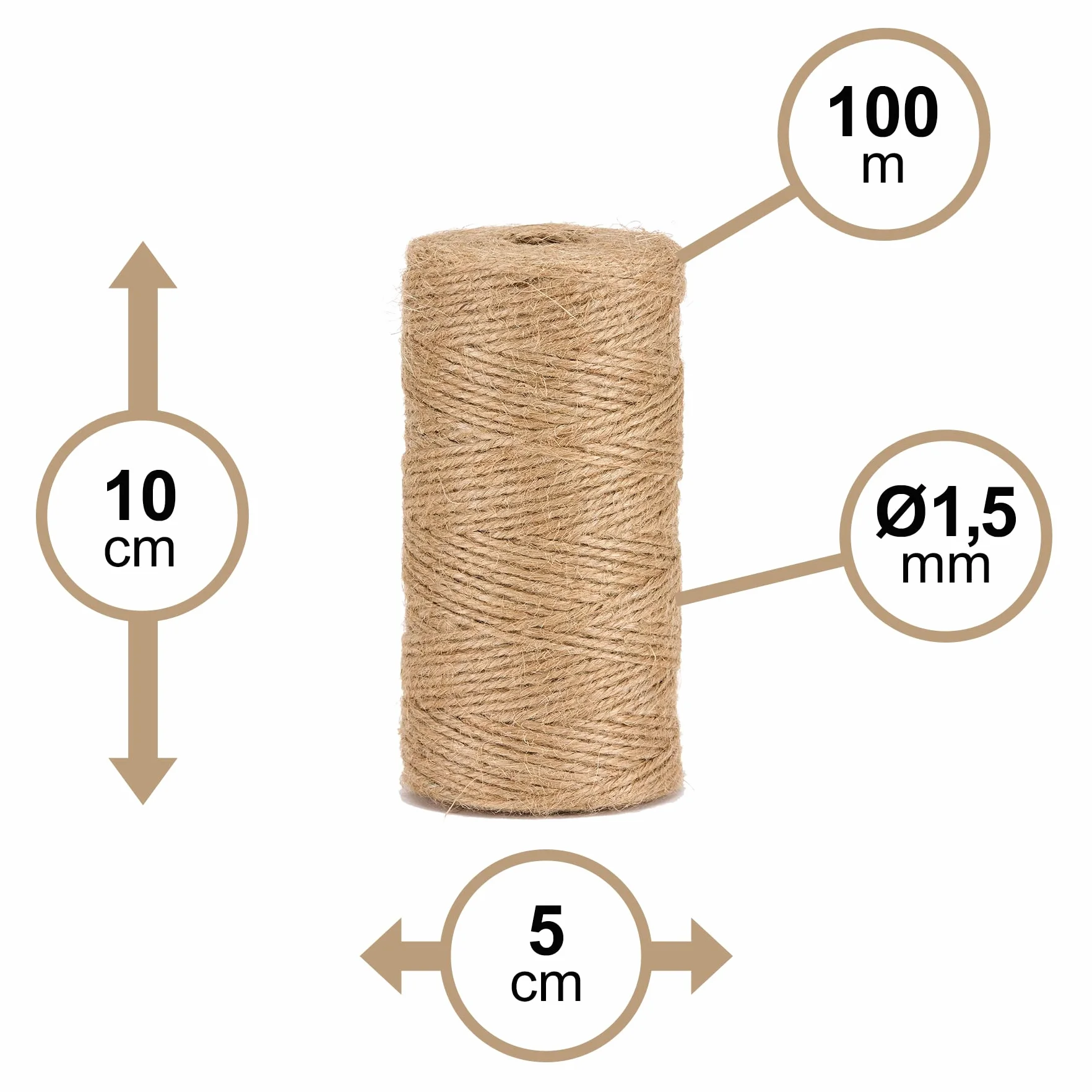 La cordeline Naturalny sznurek jutowy Ø1,5 mm ±100 m do ogrodnictwa, majsterkowania, majsterkowania BJN100, naturalny