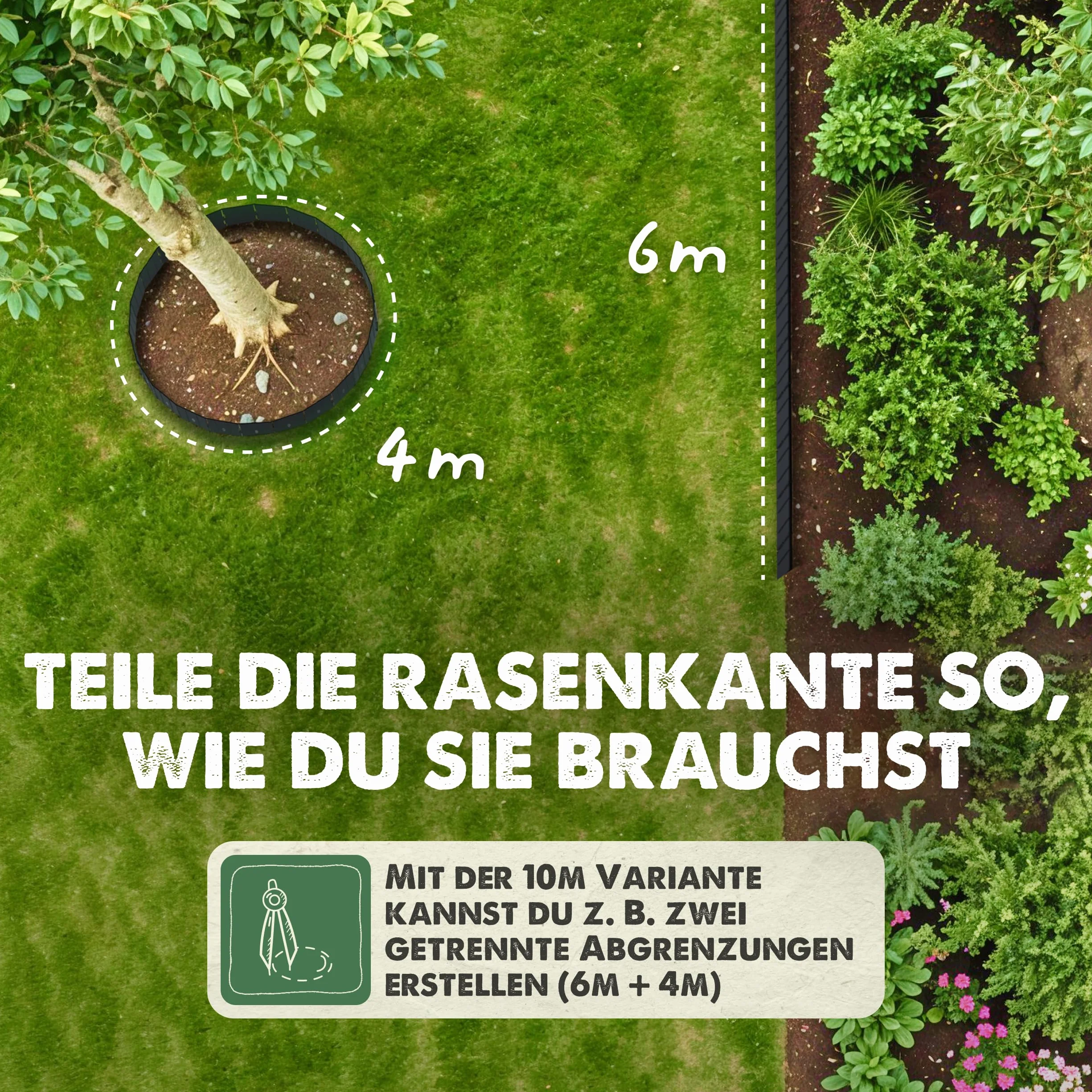 LAINFELD Elastyczna krawędź trawnika | 5 m ograniczenie rabatki | krawędź do koszenia z tworzywa sztucznego do wbijania | obramowanie rabatek, krawędź trawnika, krawędź koszenia