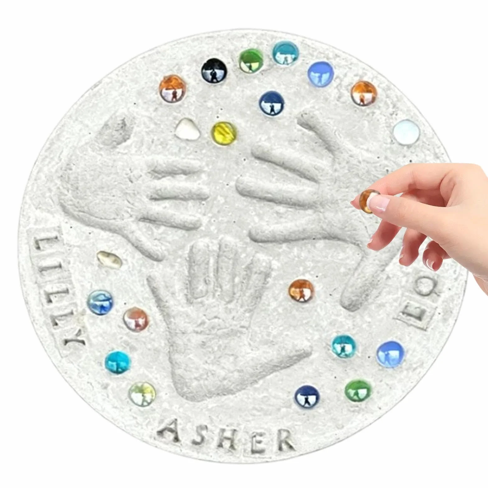 Handprint Stepping Stone Kit - DIY Garden Keepsake Craft Set | Cement Mold with Imprint Tools and Decorative Mosaic Pieces, Personalized Outdoor Memory Stone for Backyard Patio