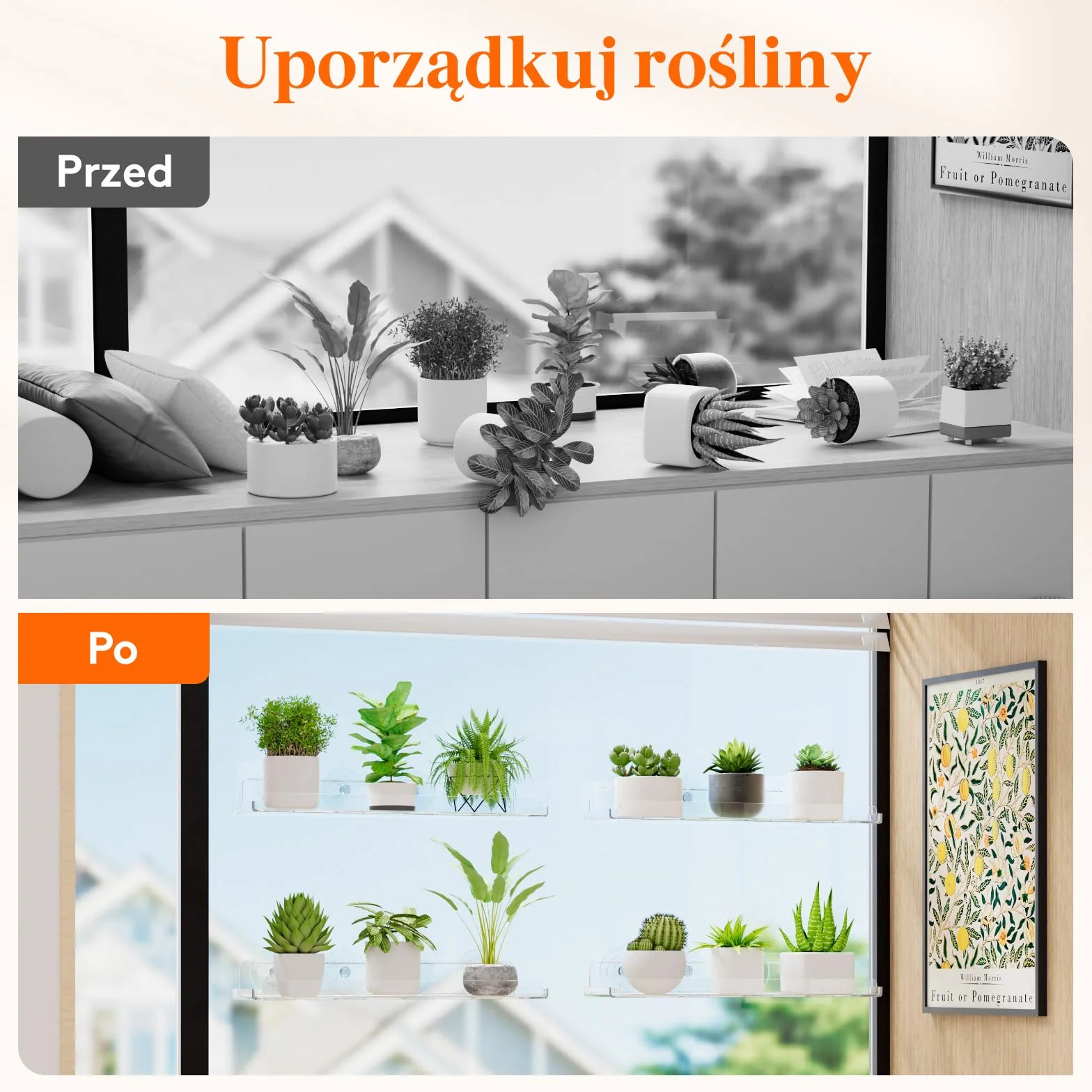 Pływające półki okienne na rośliny Lifewit 15 cali, 4 akrylowe półki z przyssawkami, przedłużacz parapetu do wewnętrznych sukulentów, mikro zieleni, doniczki na nasiona, sadzarki do ziół