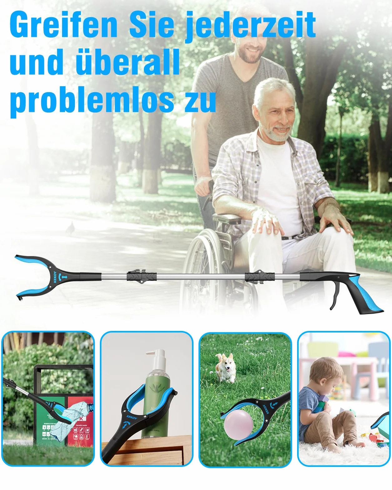 Kekoy Szczypce chwytakowe dla seniorów, aluminiowe szczypce do śmieci, składane chwytaki dla seniorów, obrotowe, bardzo długie ramię chwytania, pomoc w chwytaniu dla osób z magnetycznymi końcówkami