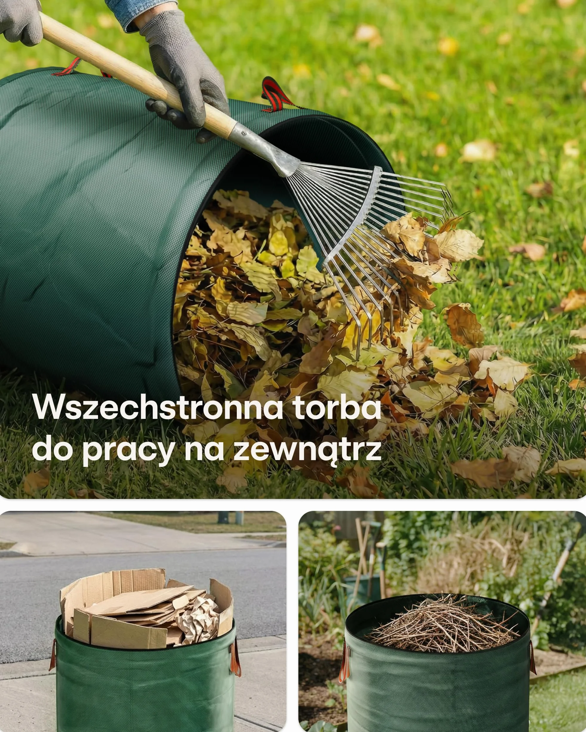 3x Worki Na Odpady Ogrodowe Wielokrotnego Użytku Z Uchwytami I Zamkiem Błyskawicznym Z Pokrywą 300l - Stabilne - Składane - Wytrzymały Polipropylen