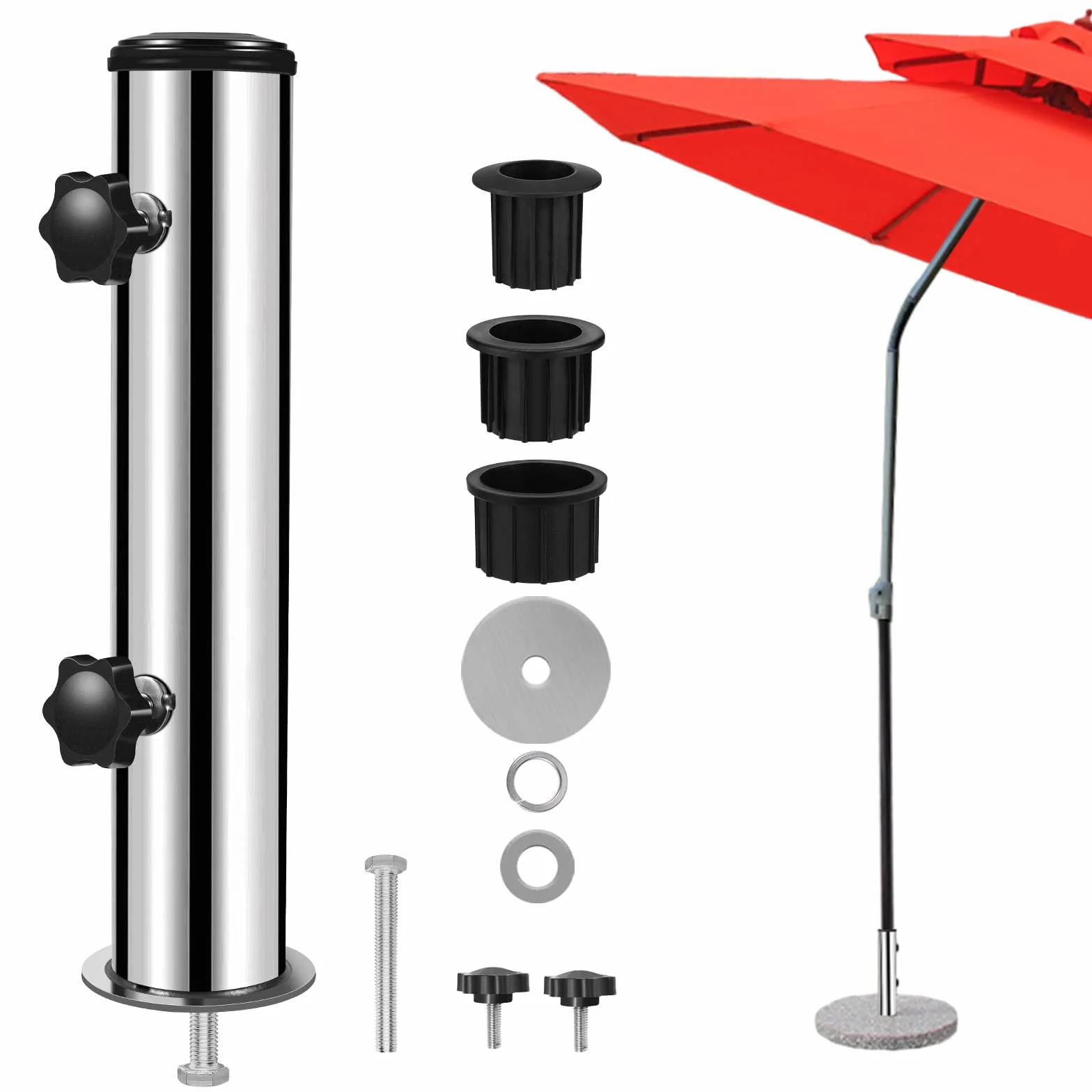 Lalafancy Wymienna Rura do Stojaka na Parasol, Uniwersalne Części Zamienne do Montażu Podstawy Słupa Parasola, Wytrzymały Uchwyt Rurkowy do Podstawy Parasola do Tarasu, Ogrodu, Podwórka oraz Balkonu