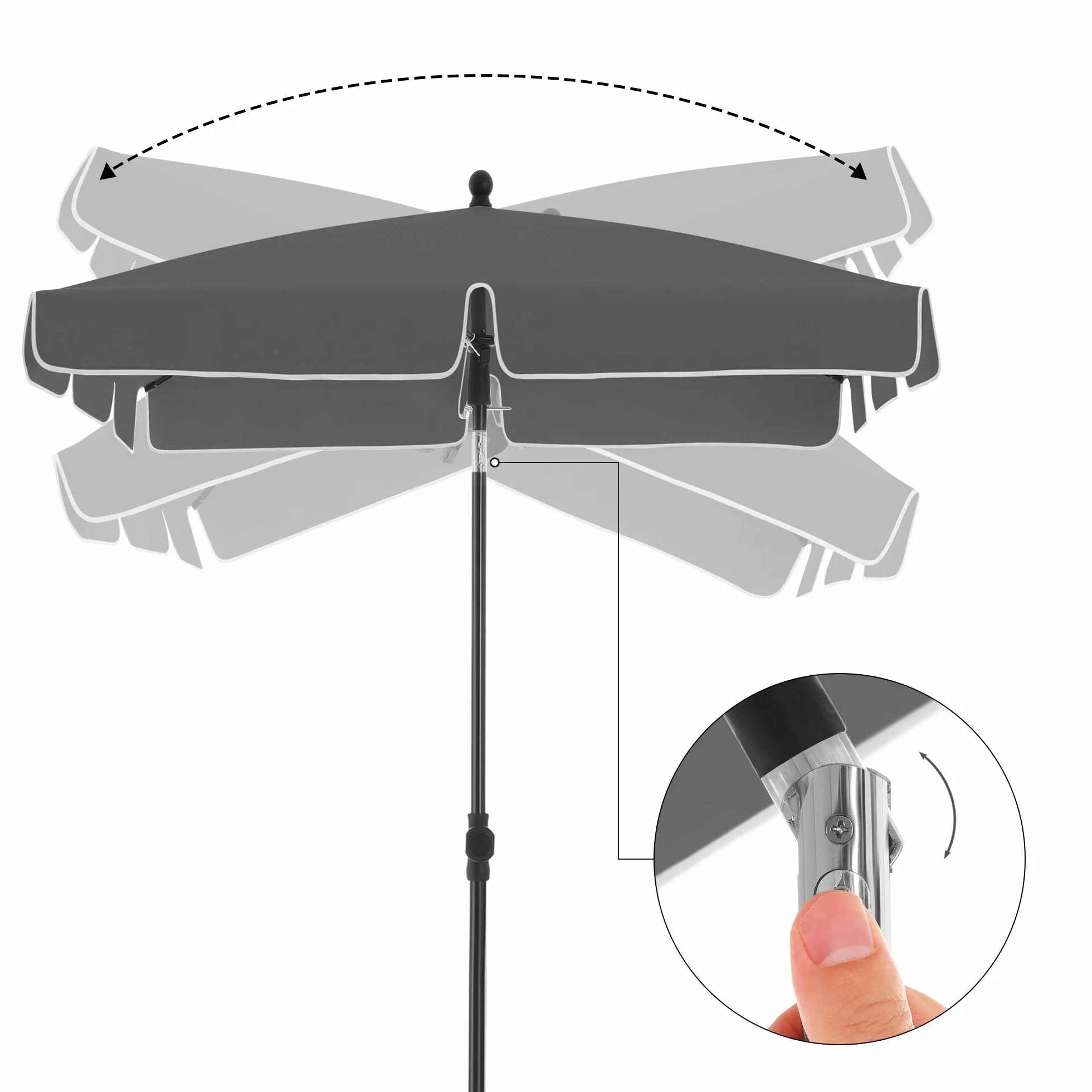 SONGMICS Parasol przeciwsłoneczny, prostokątny, 200 x 125 cm, ochrona przed promieniowaniem UV do UPF 50+, torba, z powłoką PA, do ogrodu, na taras, balkon, bez stojaka, szary GPU25GY