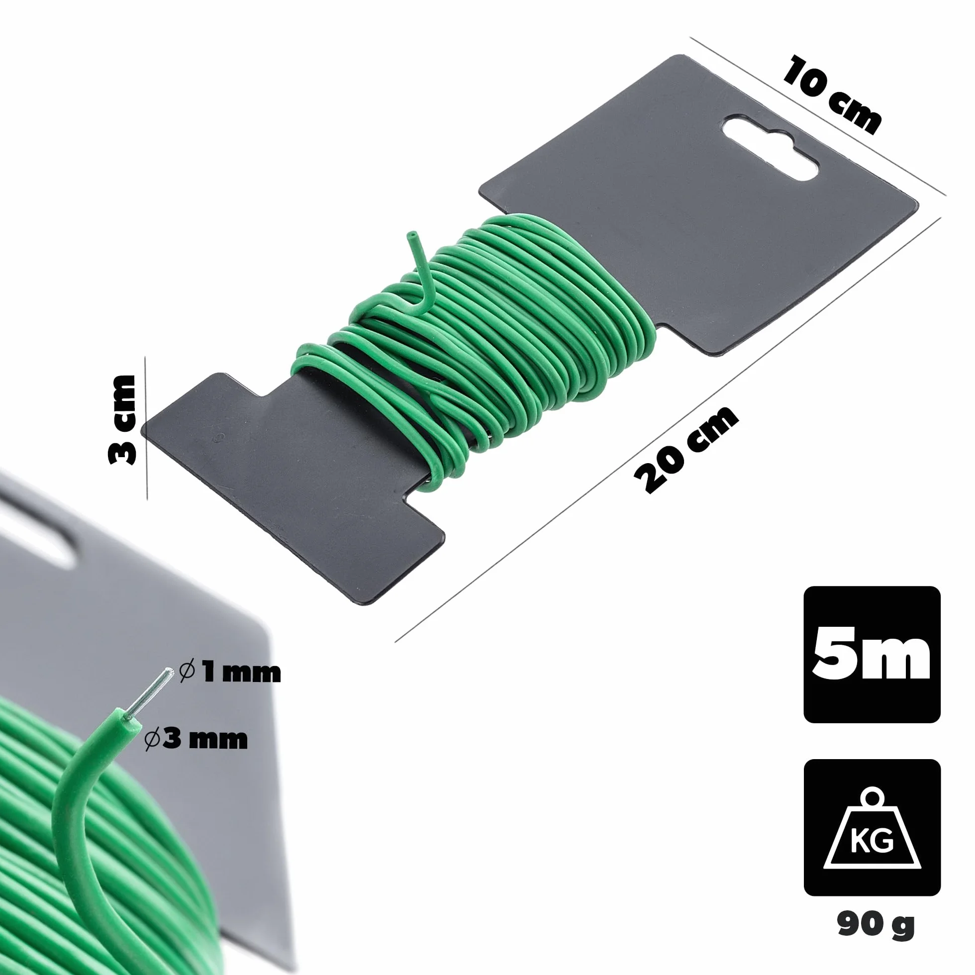 KADAX drut ogrodowy 3 mm x 5 m, zielony, gumowany, odporny na warunki atmosferyczne