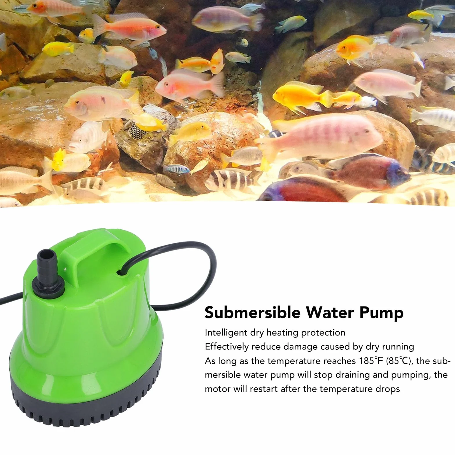 Zatapialna Pompa Użytkowa, 100 W 1189 GPH Pompa Fontannowa do Akwarium Wodnego o Wysokości Podnoszenia 14,8 Stopy, Inteligentna Osłona Grzewcza, do Basenu, Wanny z (Wtyczka UE