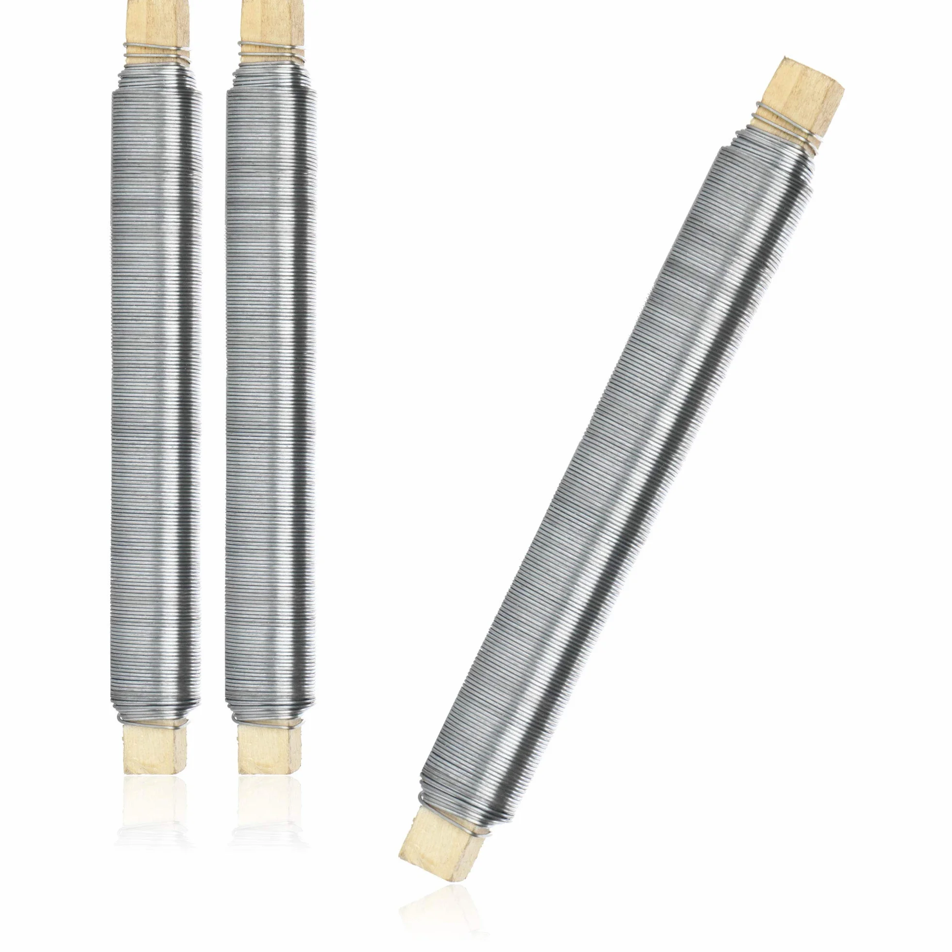 COM-FOUR® 3x Zestaw drutu do oplatania kwiatów, drut wiazkowy ocynkowany, nawiniety na drewniany patyczek, grubosc 0,65 mm, 300 g (w kolorze srebrnym)