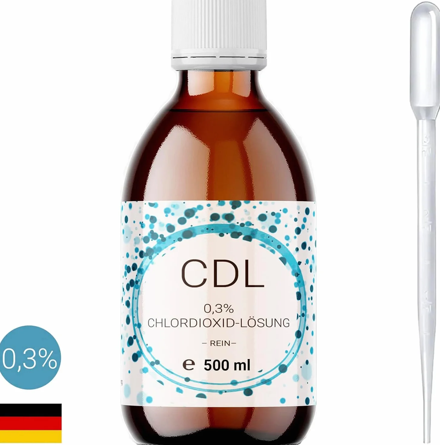 500 ml roztwór dwutlenku chloru CDL/CDs 0,3%, destylowany, szklana butelka z kroplomierzem dozującym