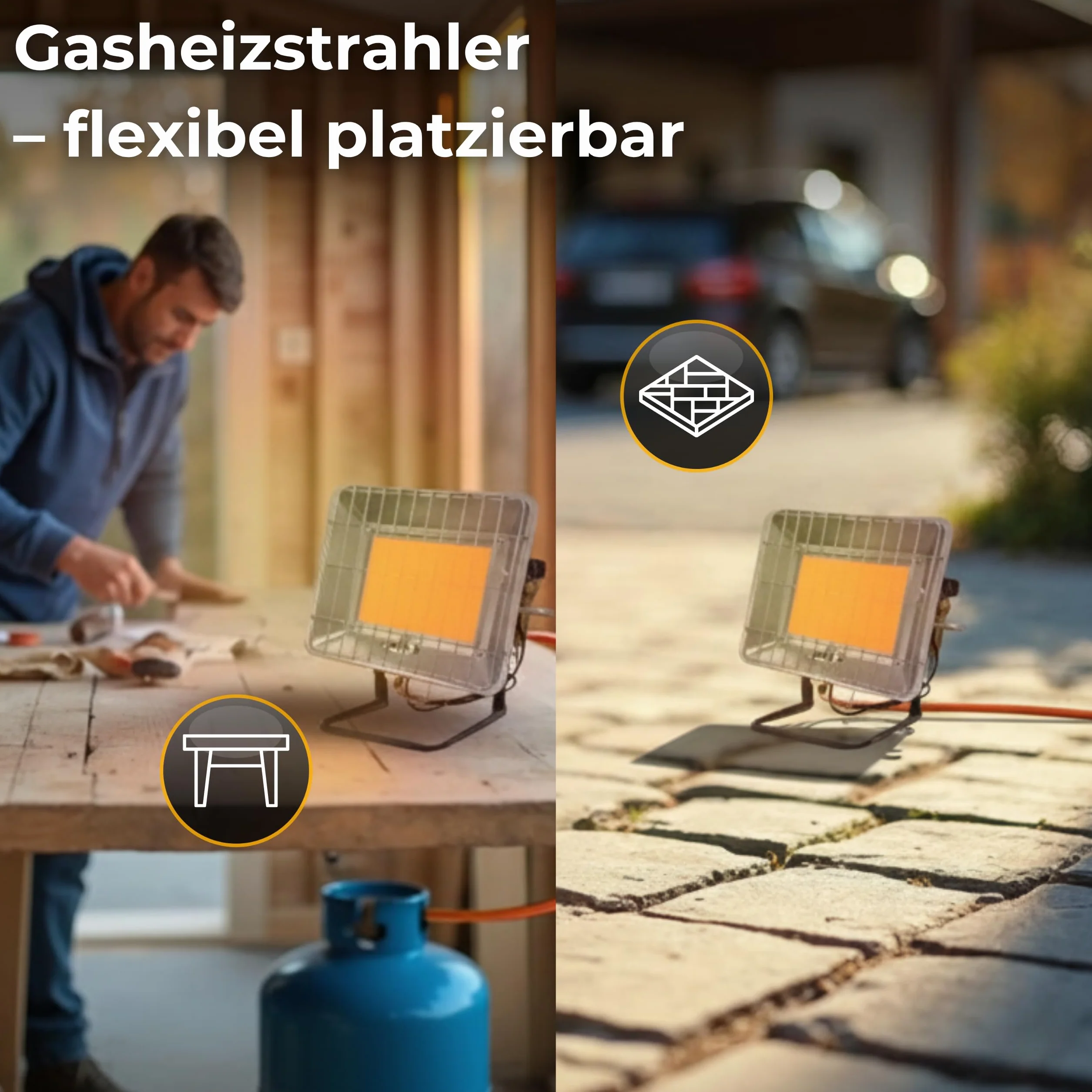 Promiennik gazowy Climative 4,5 kW z zapłonem piezo, promiennik tarasowy, zewnętrzny, w zestawie reduktor, wąż, uchwyt na butlę gazową, promiennik gazowy na taras, oszczędny, ogrzewanie zewnętrzne