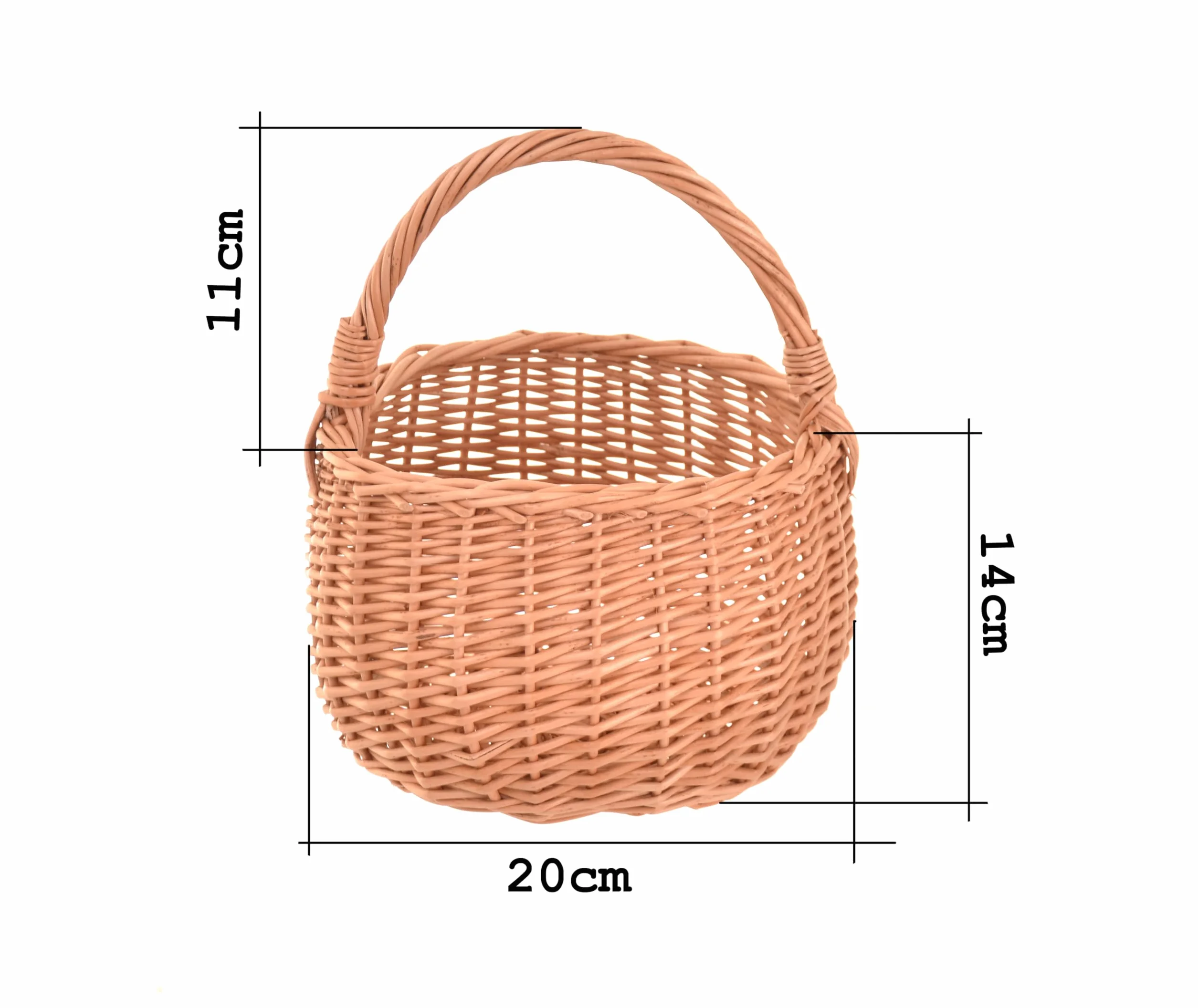 Pleciony kosz wiklinowy z uchwytem, okrągły kosz dekoracyjny z naturalnej wikliny, Ø 20 cm, kosz do przechowywania kwiatów i prezentów (kolor naturalny)