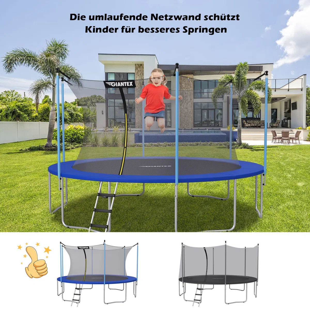 COSTWAY Ø 244 /305/366 /427/457 /487 cm siatka zabezpieczająca do trampoliny ogrodowej, siatka zapasowa wewnętrzna z zamkiem błyskawicznym i klamrami, do drążków 6/8, wysokość siatki 180 cm