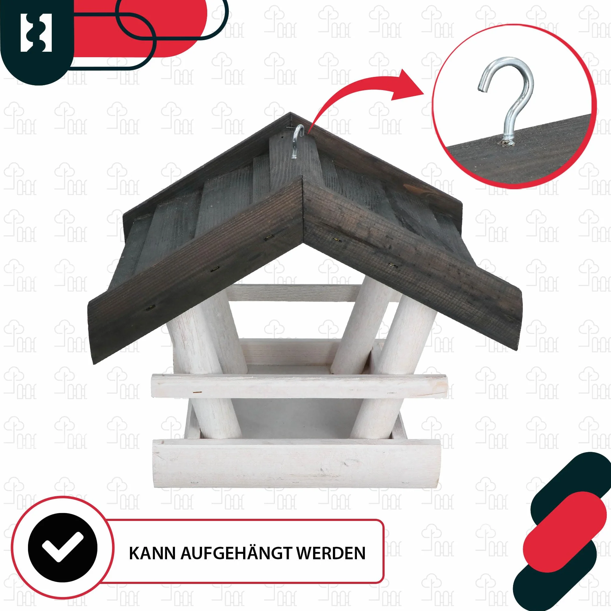 KOTARBAU® Karmnik dla Ptaków Drewniany z Daszkiem Biały Antracyt + Karma 0,5 kg