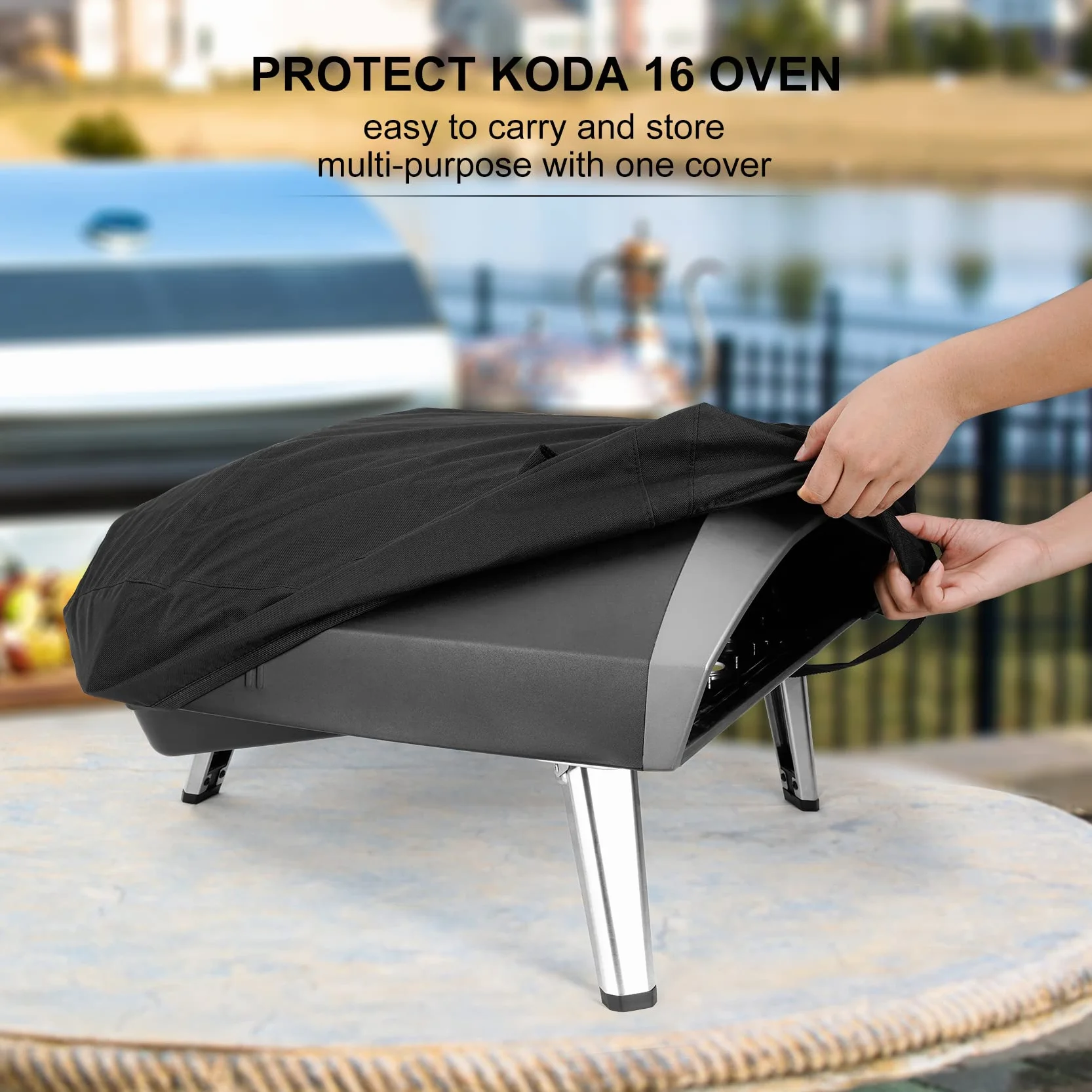Onlyfire Pokrowiec do Pieca do Pizzy Ooni Koda 16, do Użytku na Zewnątrz, Wodoszczelna Tkanina Poliestrowa, Pokrowiec na Piec Pizzę, 600D Poliester Oxford, Pyłoszczelna Osłona na Piec do Pizzy