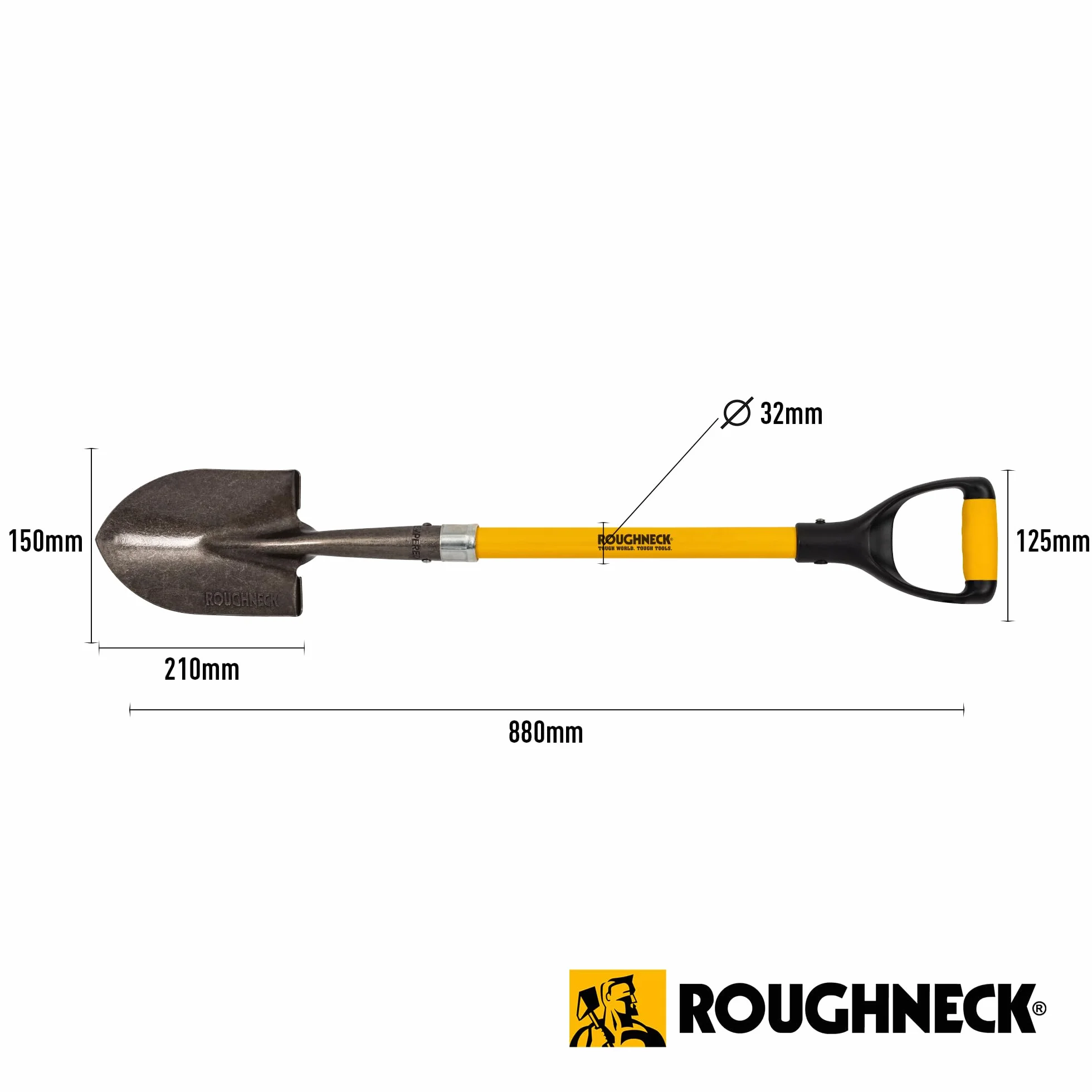Roughneck Mini łopata 880 mm okrągłe ostrze ze stali węglowej trzonek z włókna szklanego