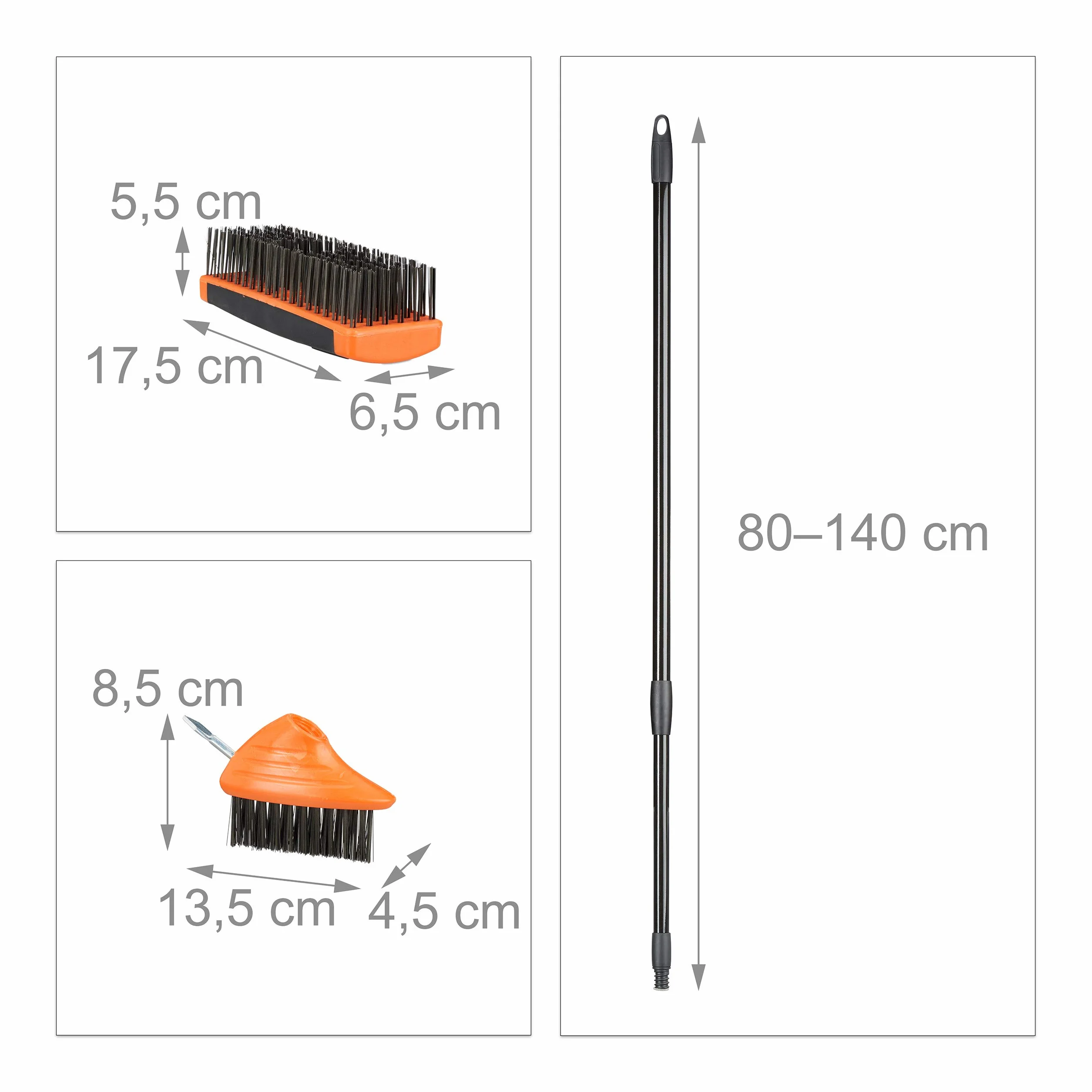 Relaxdays Zestaw szczotek do fug z trzonkiem teleskopowym, włosie ze stali węglowej, skrobaczka do fug i szorowanie, chwasty, 80-140 cm, czarny