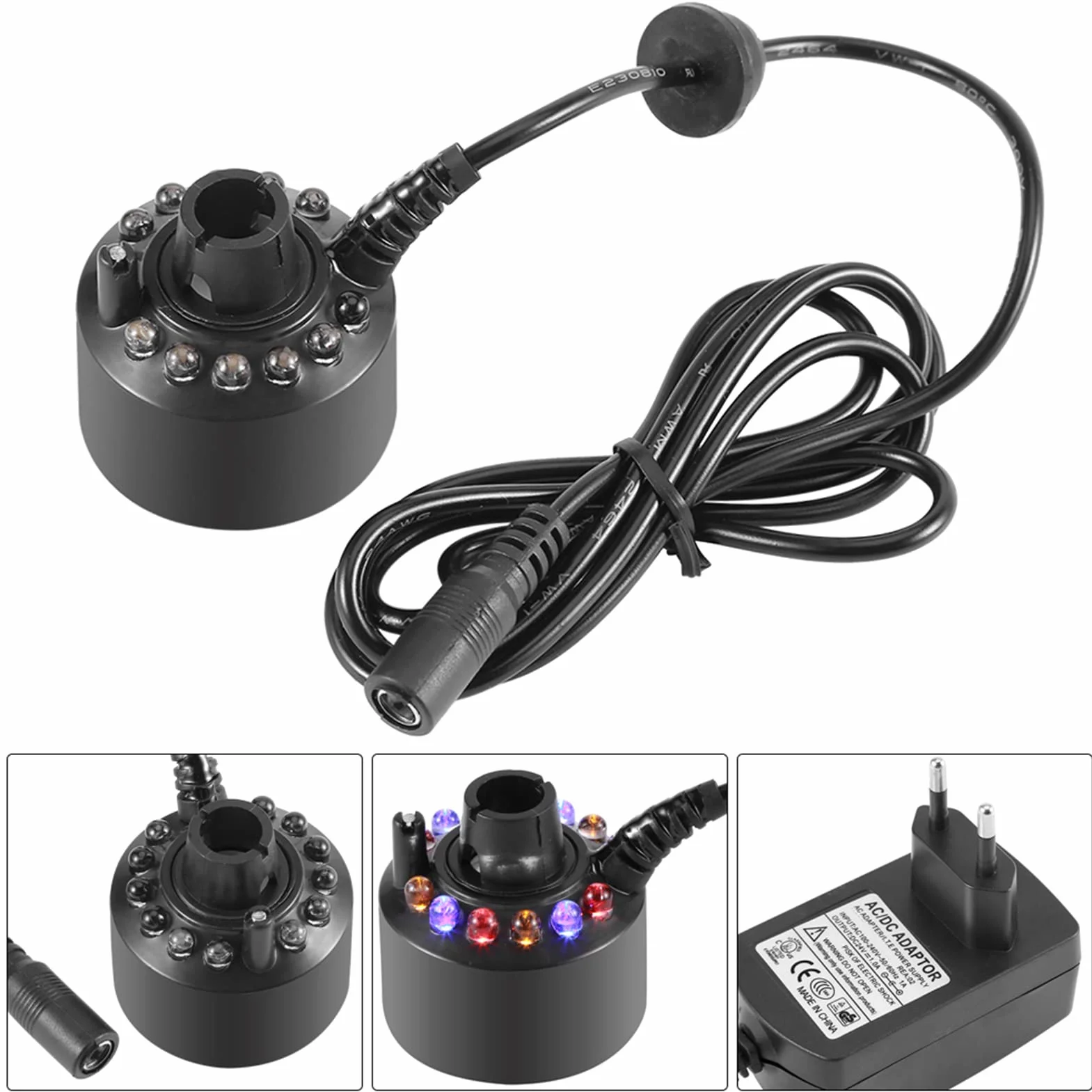 Hztyyier Nawilżacz powietrza z 12 diodami LED, fontanna wodna, atomizer, wtyczka UE