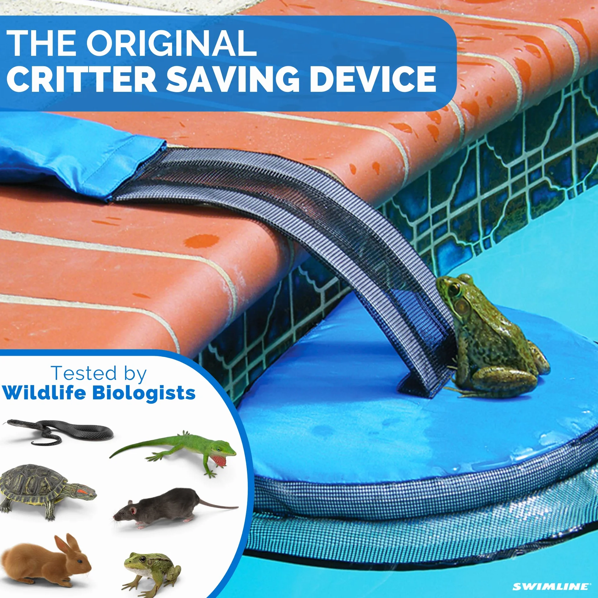 SWIMLINE HYDROTOOLS ORIGINAL 70200 FrogLog Rampa ratunkowa dla zwierząt do basenów i spa, dla wszystkich małych zwierząt wchodzących do basenu, wytrzymały materiał i długotrwały | Zmniejsza