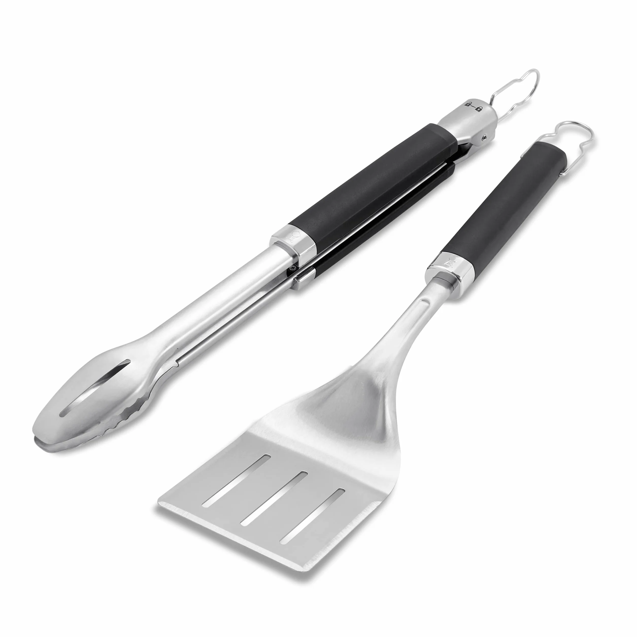 Weber Premium Zestaw Narzędzi do Grillowania - Duży, 2-częściowy, wykonany ze Stali Nierdzewnej, składający się z Szczypiec do Grilla i Łopatki (każda 46cm), z Praktycznymi Uchwytami - Srebrny (6763)