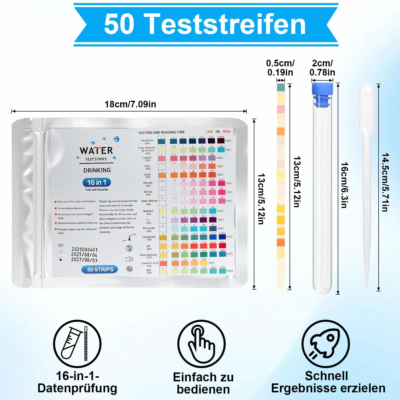 16 w 1 tester wody pitnej, paski testowe pH, twardość, miedź, żelazo, ołów