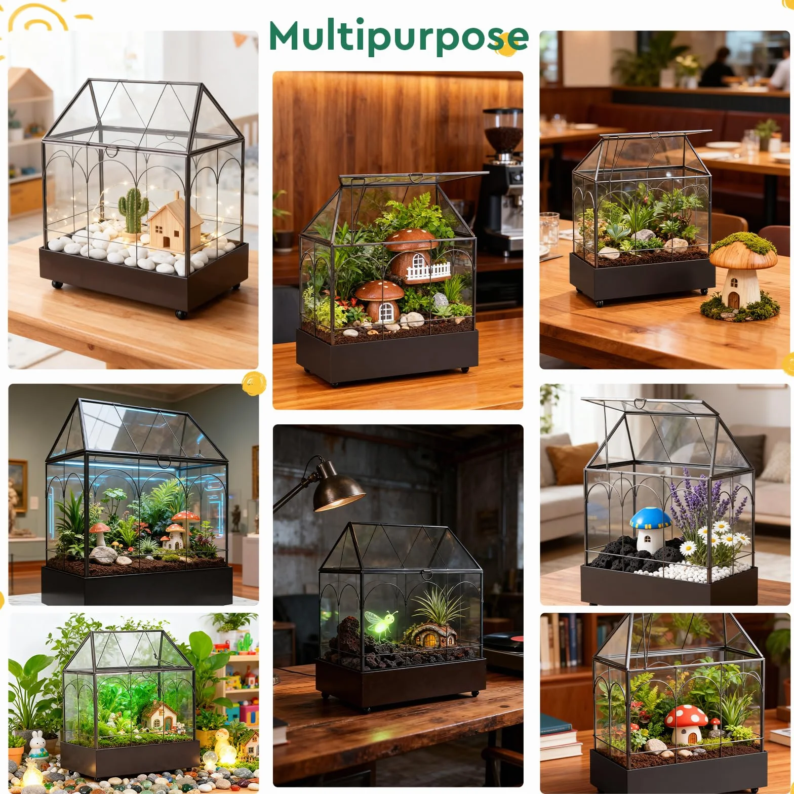 EFUTURETIME Mini szklarnia, parapet okienny, szklany z tacką na ścinki, 24,2 x 14,7 x 29 cm, terrarium dla roślin, mały ogród w butelkach, "zrób to sam" (nie zawiera roślin), dekoracja na sukulenty