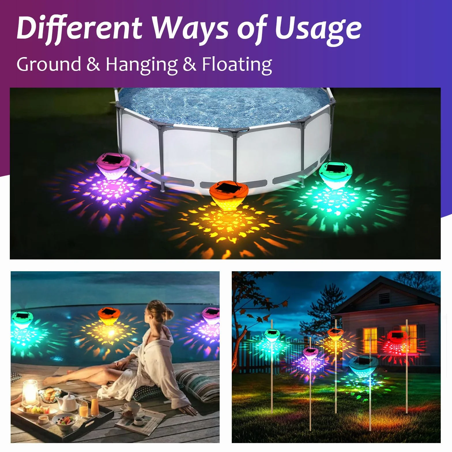 Longzhuo Solarne oświetlenie basenu, pływające, USB, podwodne oświetlenie stawu, z pilotem zdalnego sterowania, do basenów, stawów, wanien, dekoracja ogrodowa