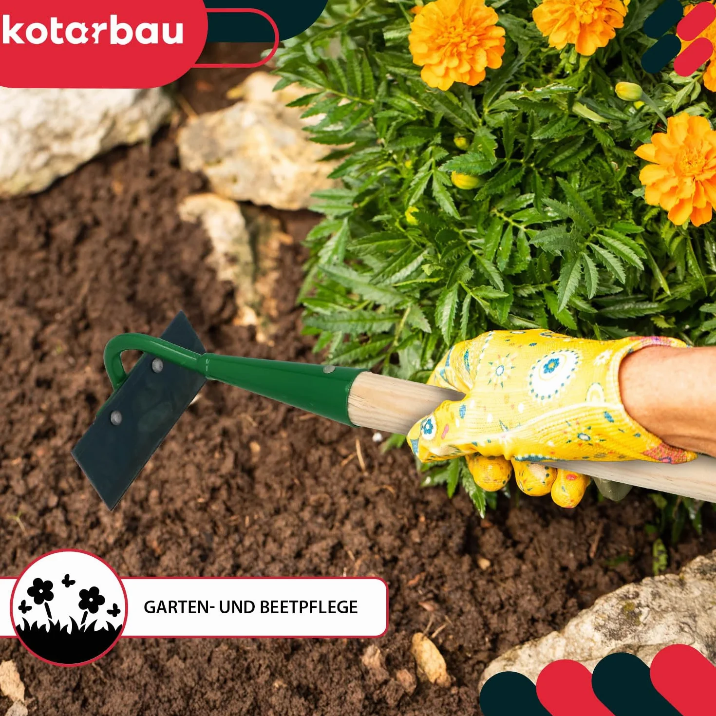 KOTARBAU® Motyka do chwastów do prac ogrodowych z drewnianym trzonkiem