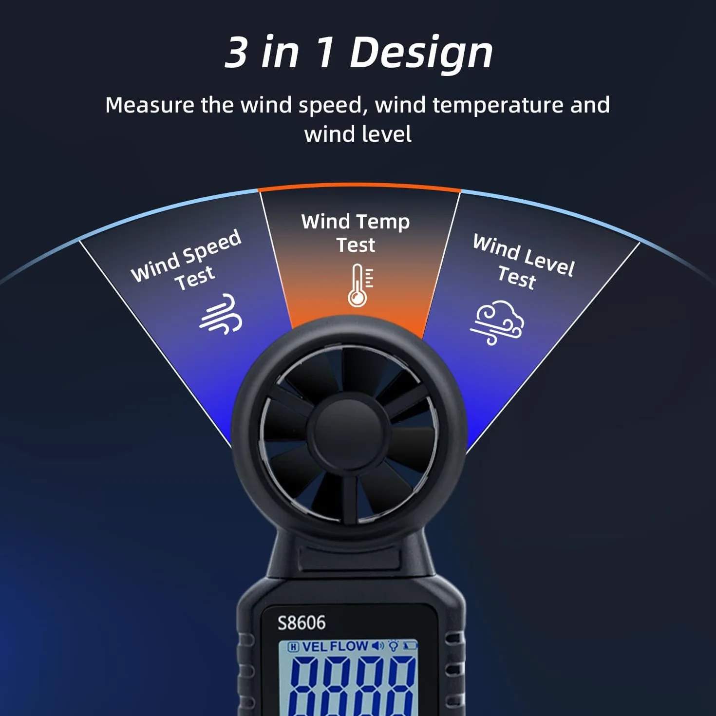Mcbazel 3 w 1 Cyfrowy Anemometr z wyświetlaczem LCD, miernik prędkości wiatru Termometr zewnętrzny