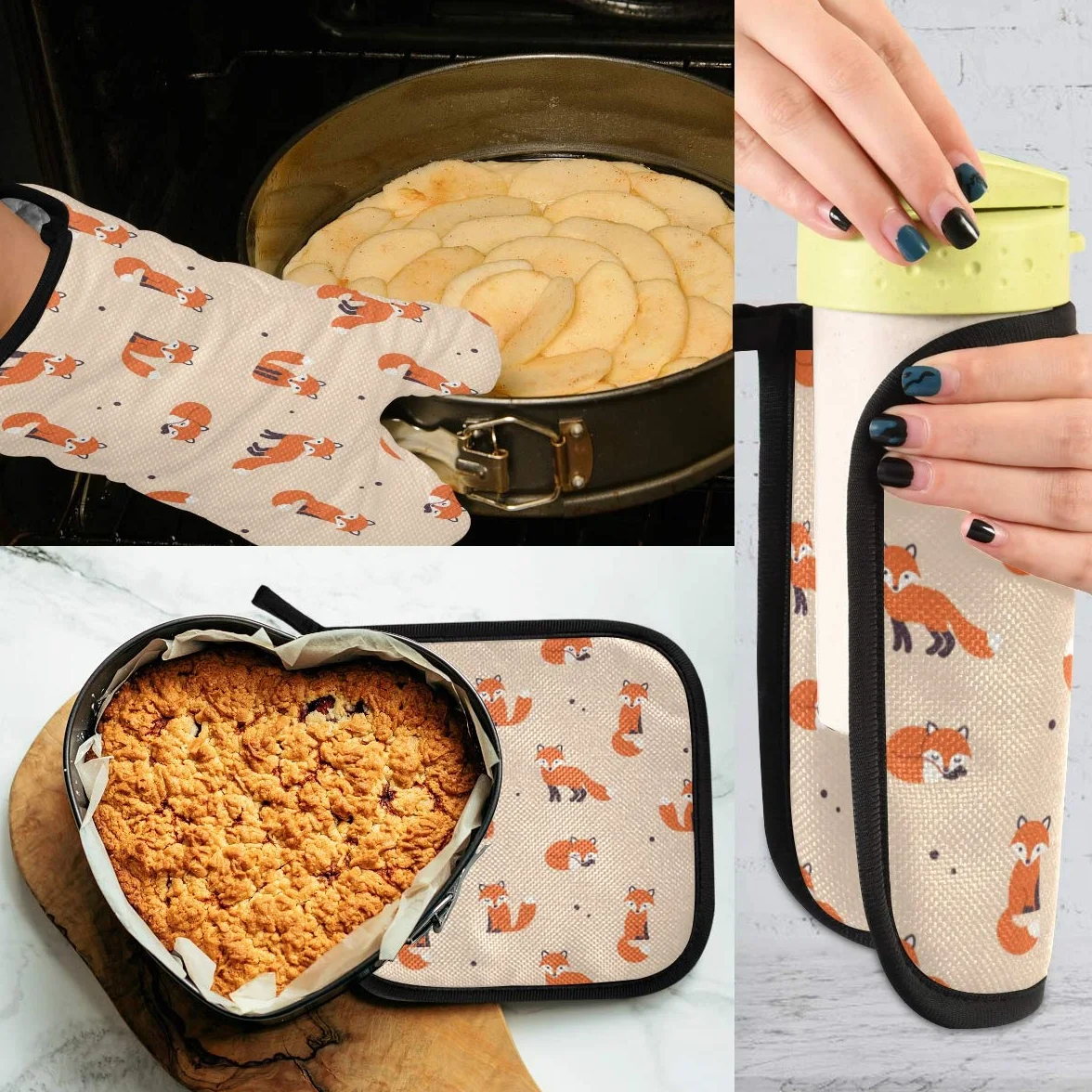 RXYY Cut Animal Fox Spot Pattern Rękawice kuchenne Pikowana bawełniana podszewka Potholders Rękawice grillowe - Rękawice kuchenne i uchwyty na garnki Odporne na wysokie temperatury rękawice
