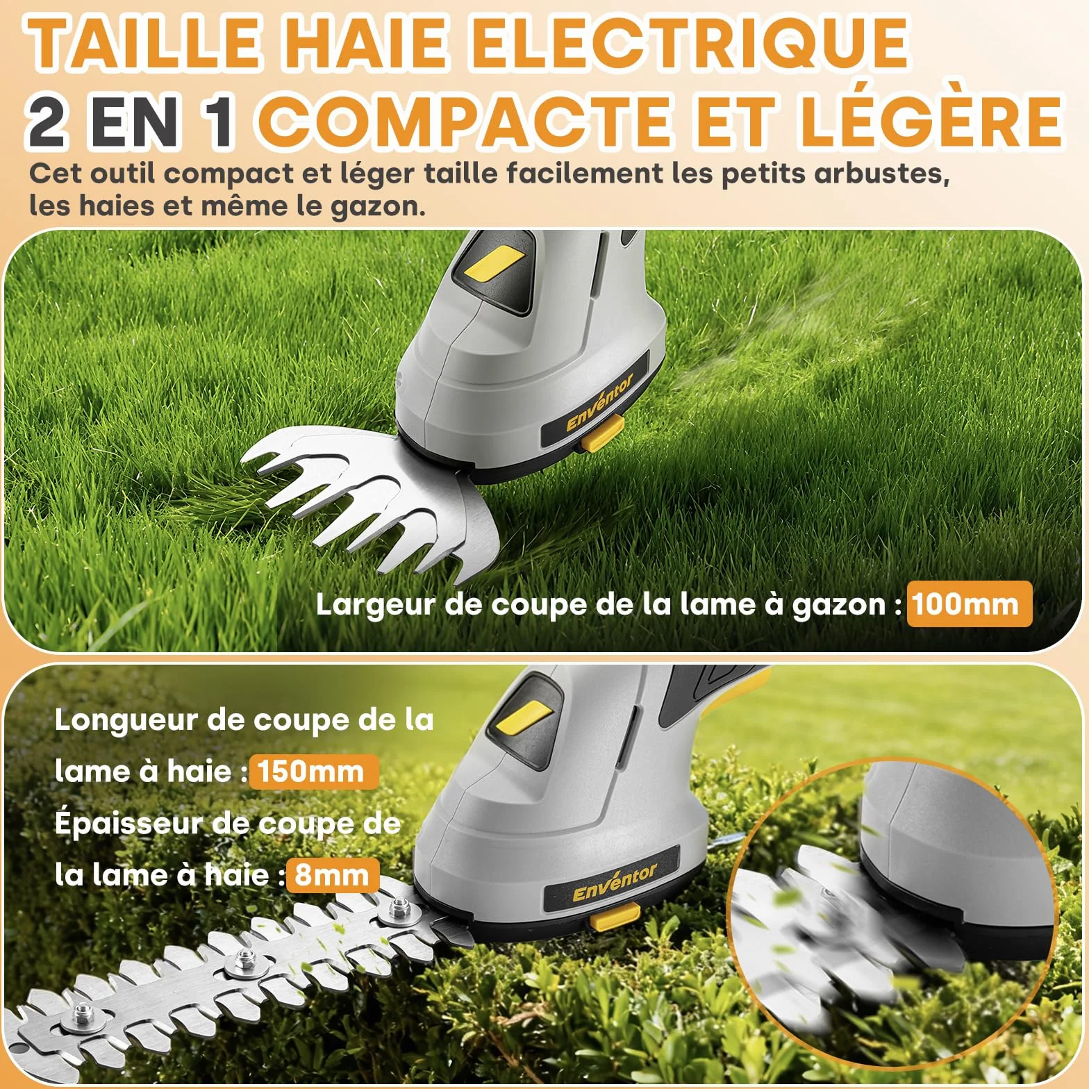 Enventor Sekator ogrodowy 7,4 V 2000mAh 2-in-1 Cordless Hedge Trimmer & Grass Shear