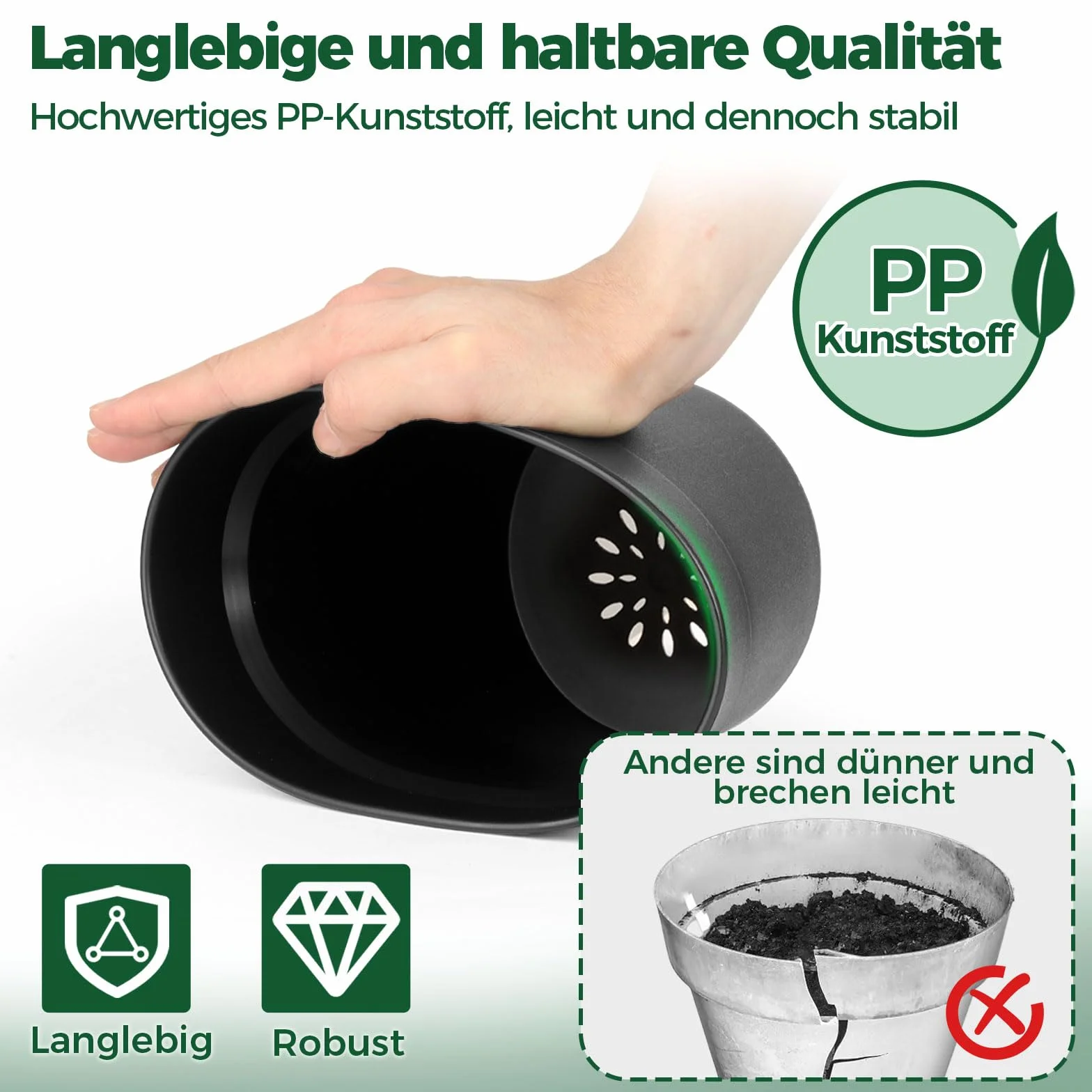 T4U okrągła doniczka 12.5 cm z Tworzywa Sztucznego z Podstawką, Zestaw 6 Doniczki Plastikowe z Otworami Drenażowymi, Doniczka do Roślin do Wnętrz i na Balkon, Czarna