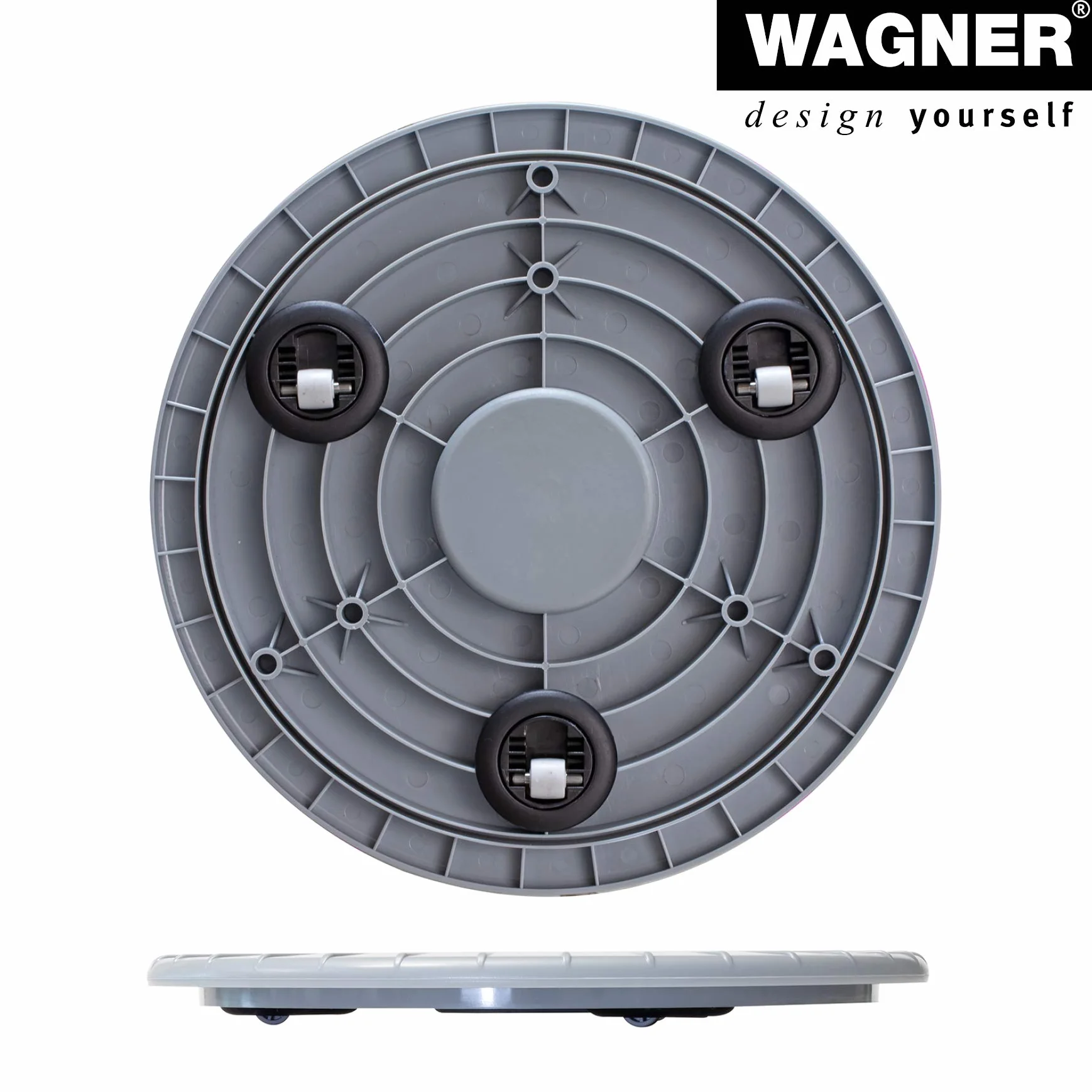 Wagner Ultra FLAT 20045001 wałek do roślin o wymiarach 30 x 3 cm, do użytku w pomieszczeniach z lekkimi łożyskami kulkowymi, wyjątkowo płaski wałek z tworzywa sztucznego ABS, srebrno-szary, odporny na